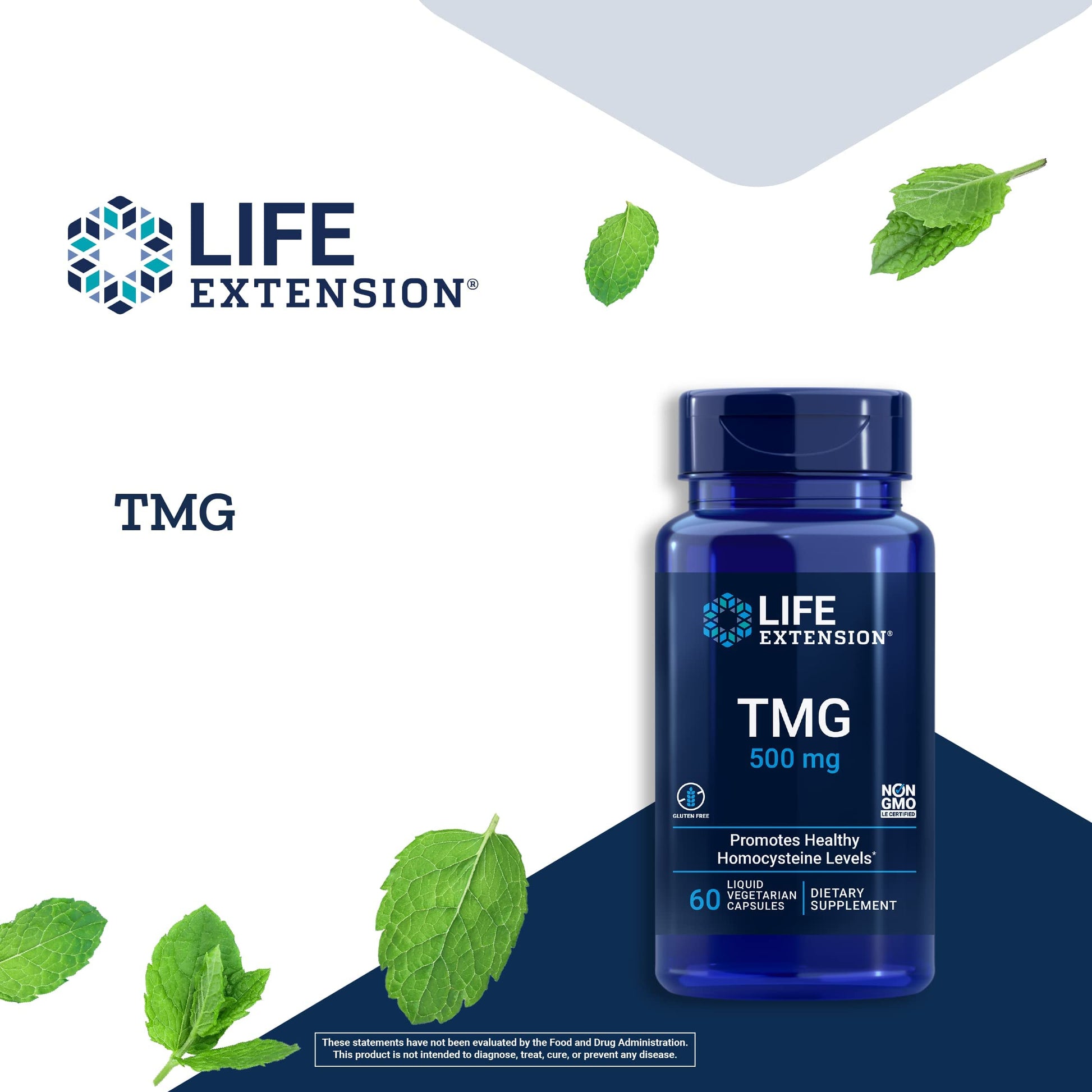 Life Extension TMG, trimethylglycine, Encourages Healthy homocysteine Levels, Non-GMO, Gluten-Free, Vegetarian, 60 Capsules - Medaid International