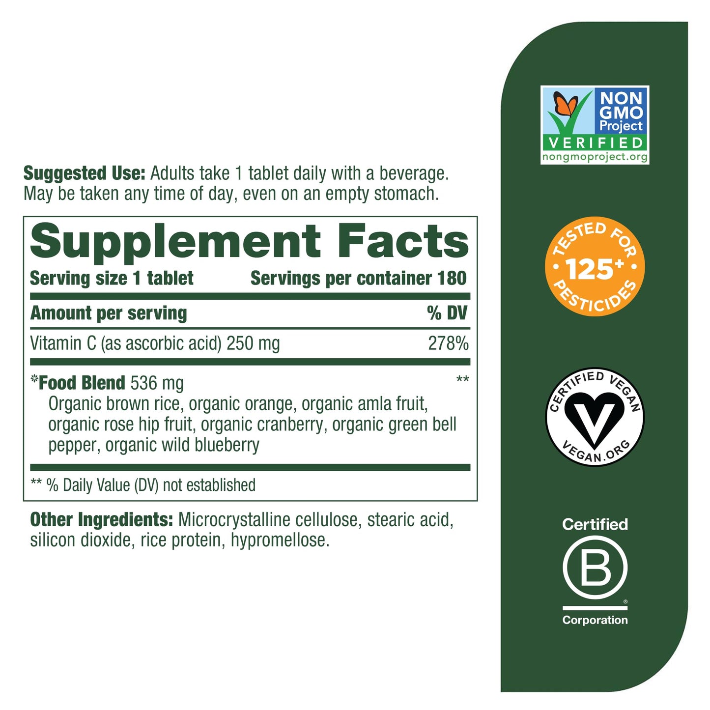 MegaFood Complex C - Vegan Immune Support Supplement with Vitamin C 250 mg, Made with Real Food Including Orange, Cranberry & Brown Rice, Gluten-Free, Kosher - 180 Tablets, 180 Servings - Medaid International