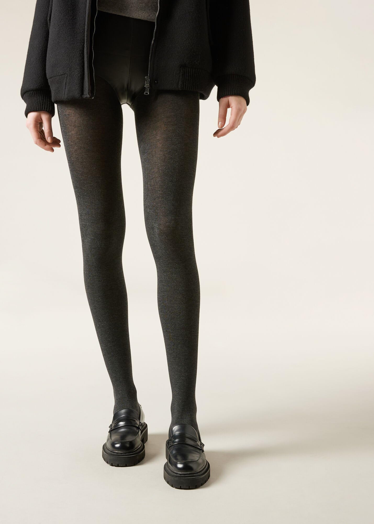 CALZEDONIA Woman's Soft Modal and Cashmere Blend Tights in Grey, Size M - Medaid International