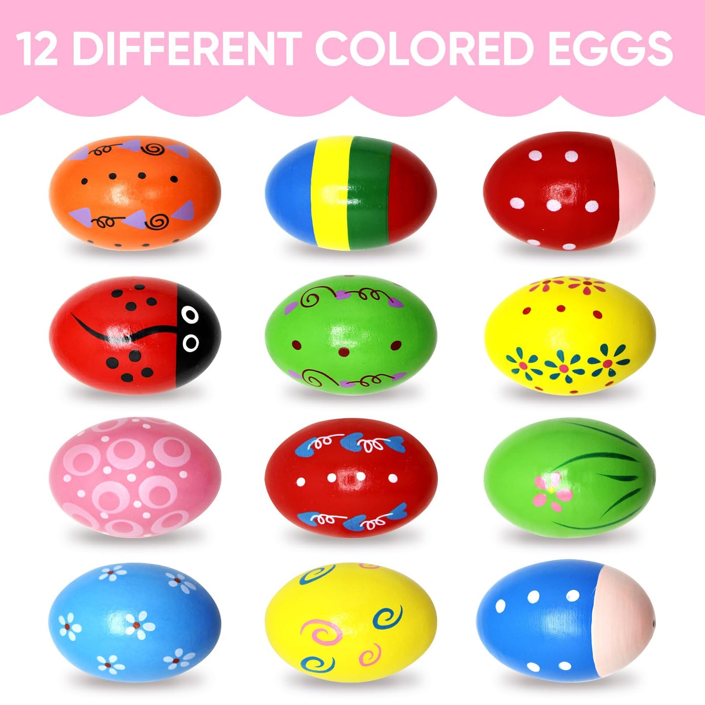 12 Pack Wooden Musical Eggs Shakers Maracas for Baby Kids Percussion Instrument Early Learning Toys, Easter Stocking Stuffers - Medaid International