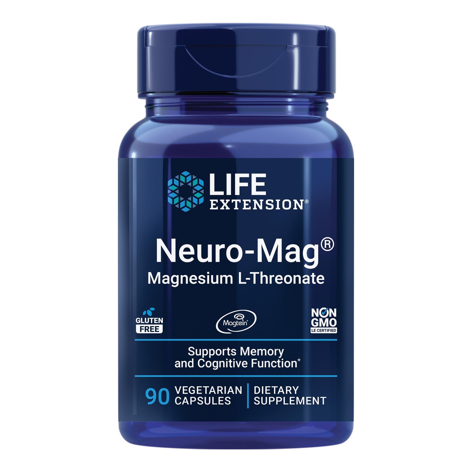 Life Extension Neuro-Mag Magnesium L-Threonate, Memory Health, Quick Thinking, Cognitive Health Support, Vegetarian, Non-GMO, 90 Vegetarian Capsules (144 mg from 2000 mg Magtein magnesium L-threonate - Medaid International