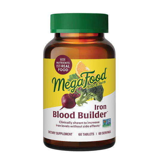 MegaFood Blood Builder Iron Supplement Clinically Shown to Increase Iron Levels Without Side Effects, Vegan Supplement For Women with Vitamin C, Vitamin B12 & Folic Acid, 60 Tablets - Medaid International