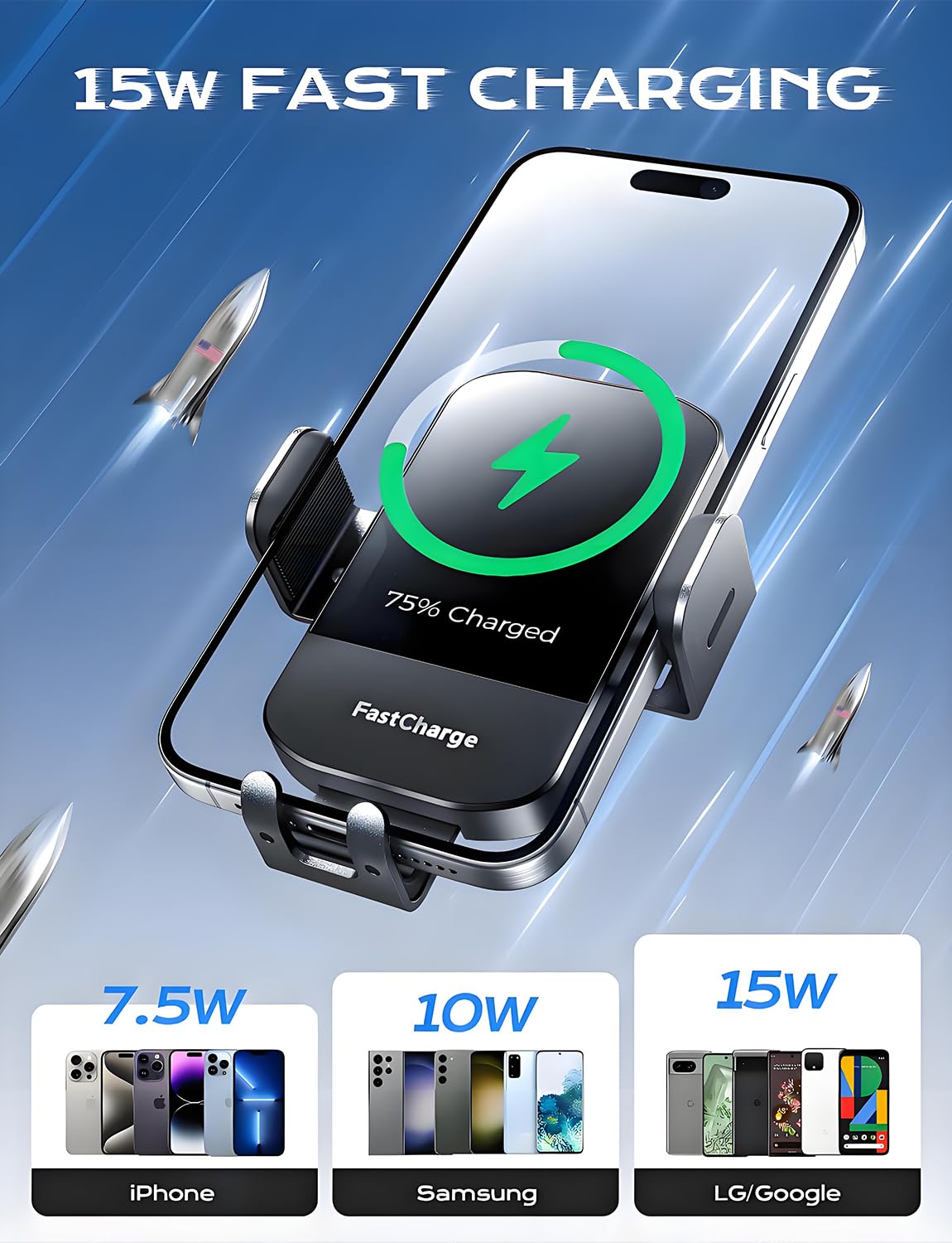 Wireless Car Charger, 2025 Upgrade 15W Fast Charging Auto Clamping Car Phone Holder Charger, Phone Holders for car, CHGeek,fit for iPhone 16 15 14 13 Mini Pro Max XR, Samsung Galaxy S25 Ultra - Medaid International