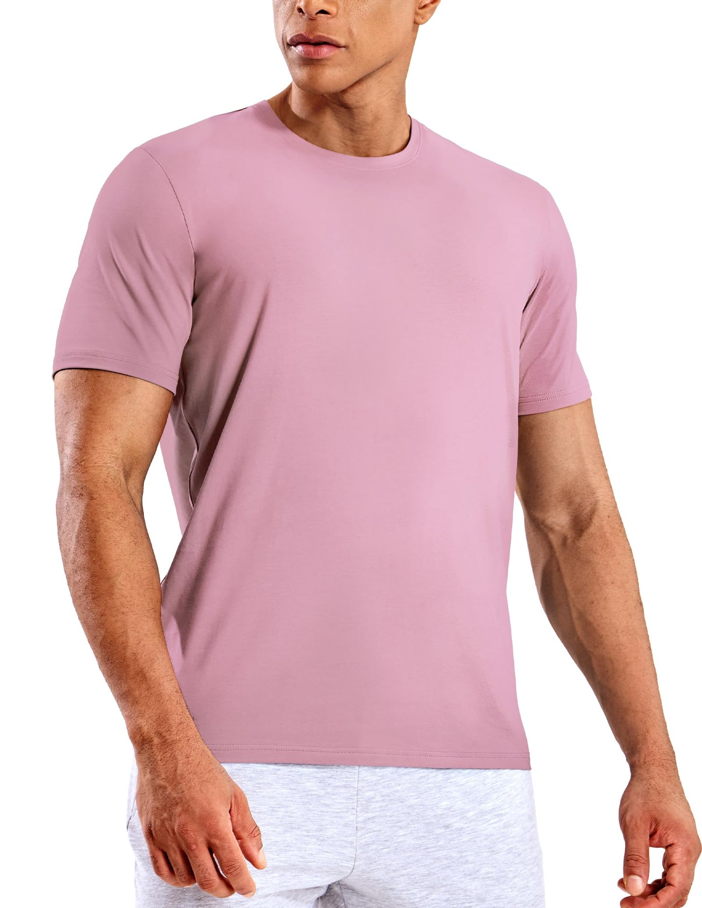 Mens T Shirts Short Sleeve Crew Neck Cotton T-Shirts Casual Ultra Soft Tshirt Tops Classic Basic Tees, Breathable, Dusty Pink, L - Medaid International