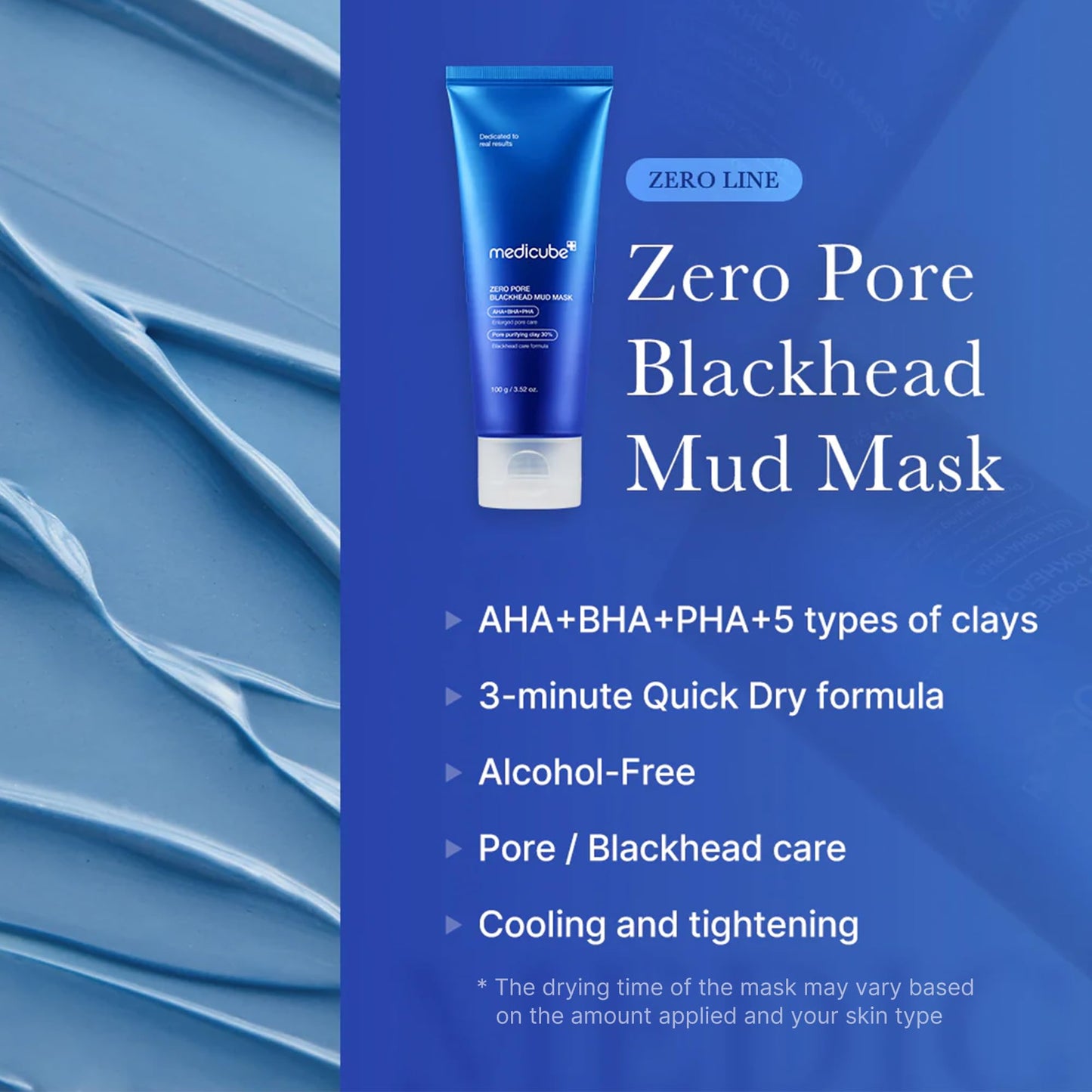 Medicube Zero Pore Blackhead Mud Facial Mask - Skin Cooling & Pore Tightening - 3 Minute Quick Dry Formula with AHA, BHA, PHA, and Pore-Purifying Clay - Korean Mud Mask 3.52 oz - Medaid International