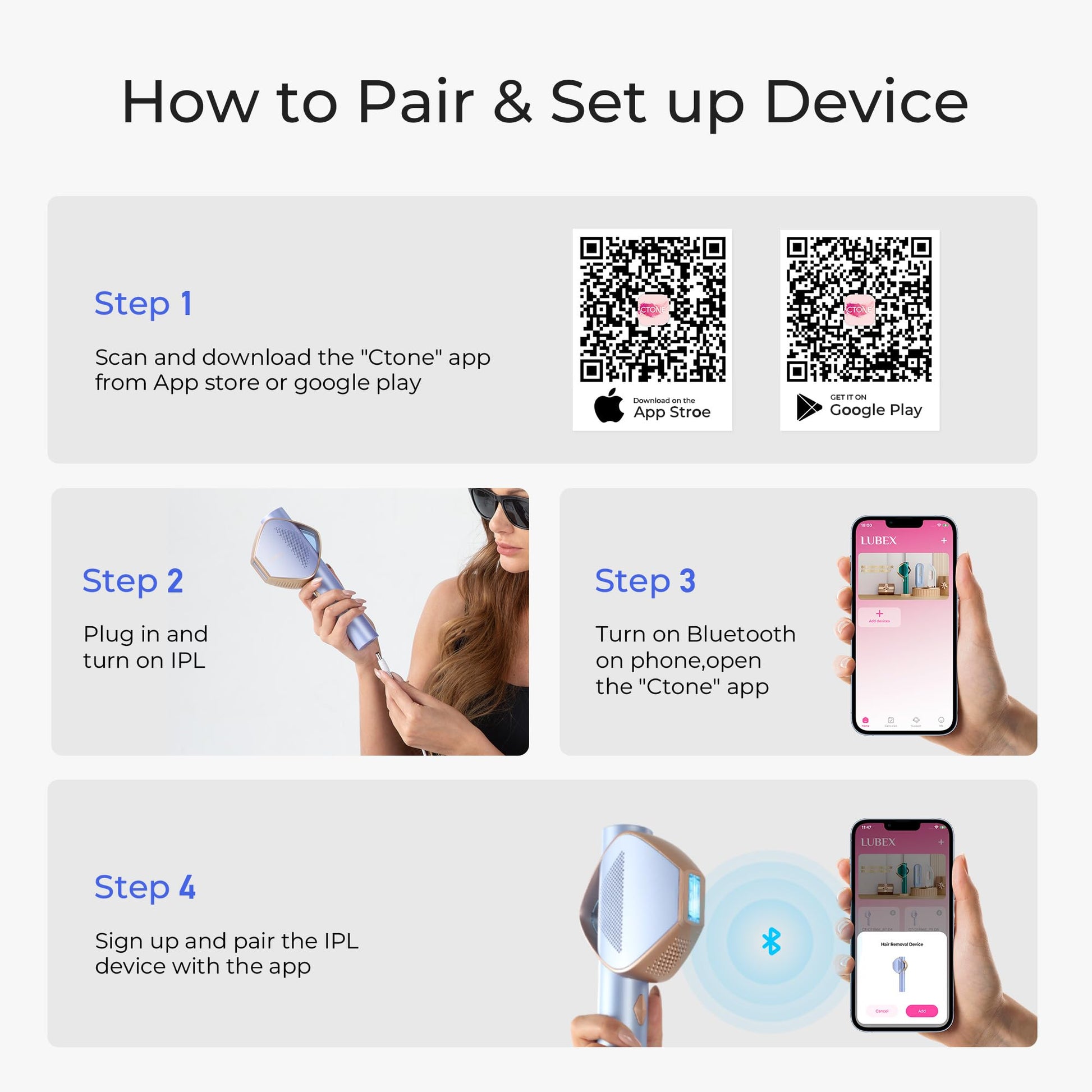 LUBEX Smart Permanent IPL Laser Hair Removal for Woman and Men, Painless Sapphire Ice-Cooling, Alternative to Salon, Bikini Shaver, Facial Epilator for Armpits Back Legs Arms Face Bikini Glow 6 A+ - Medaid International