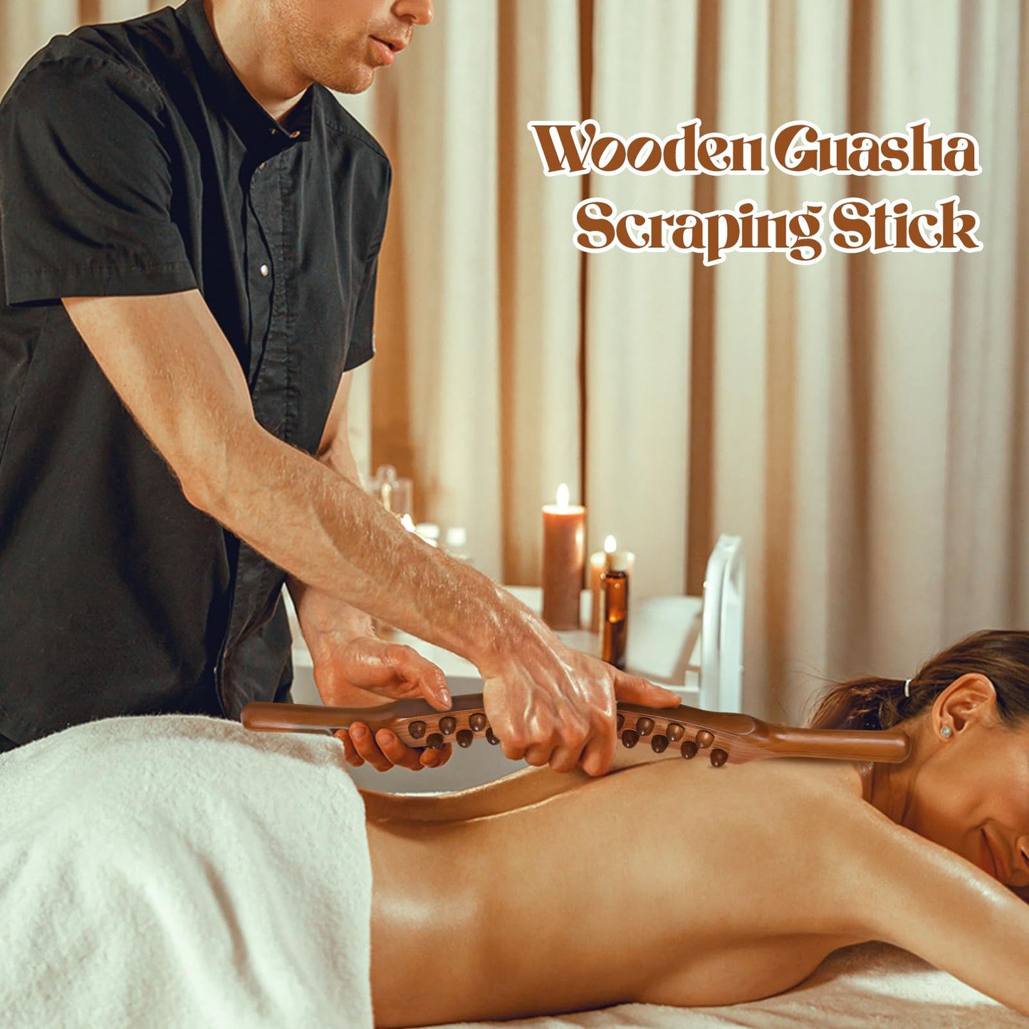 Amagogo Wooden Gua Sha Tools Double Row Manual Massage Tool with Acupressure Massage Points Wood Therapy Massage Tools Handheld Guasha Scraping Stick for Household SPA Salon Body Legs Back Shoulder - Medaid International