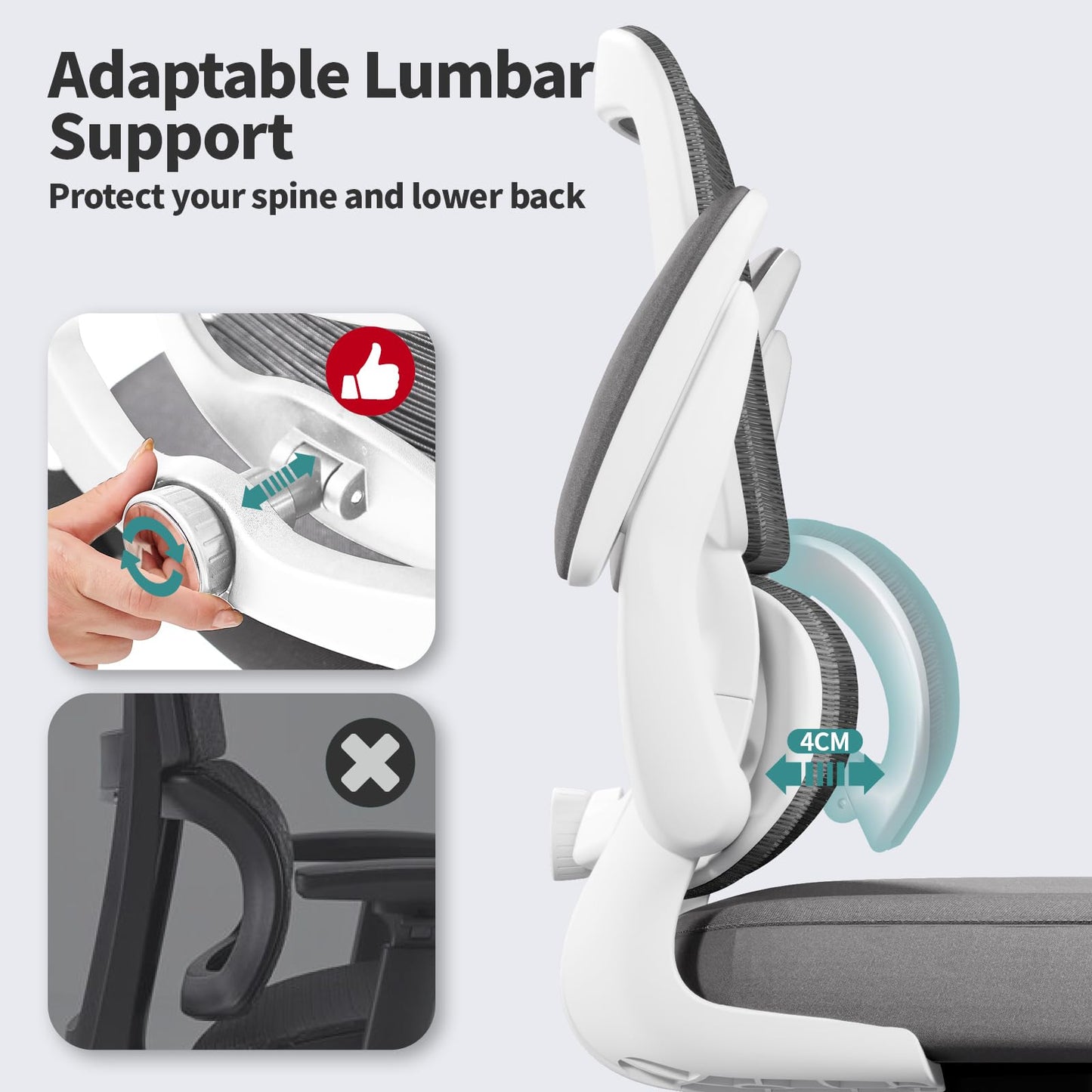 TRALT Office Chair - Ergonomic Desk Chair with Adjustable Lumbar Support, Mesh Computer Chair, Executive Chairs for Home Office Comfortable Lumbar Support (White) - Medaid International