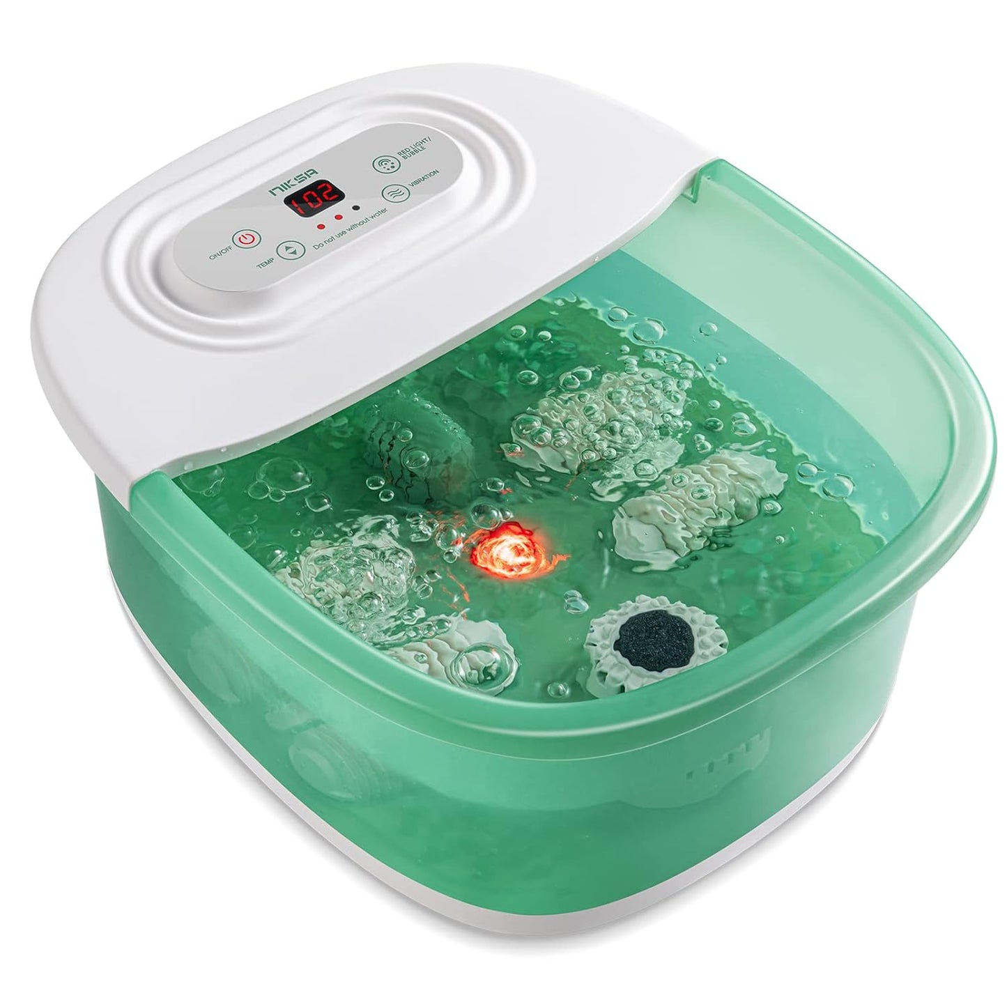 Niksa Foot Spa Bath Massager with Heat, Bubbles, Vibration and Red Light, 4 Massage Roller Pedicure, Tub for Feet Stress Relief, Foot Soaker with Mini Acupressure Massage Points Temperature Control - Medaid International