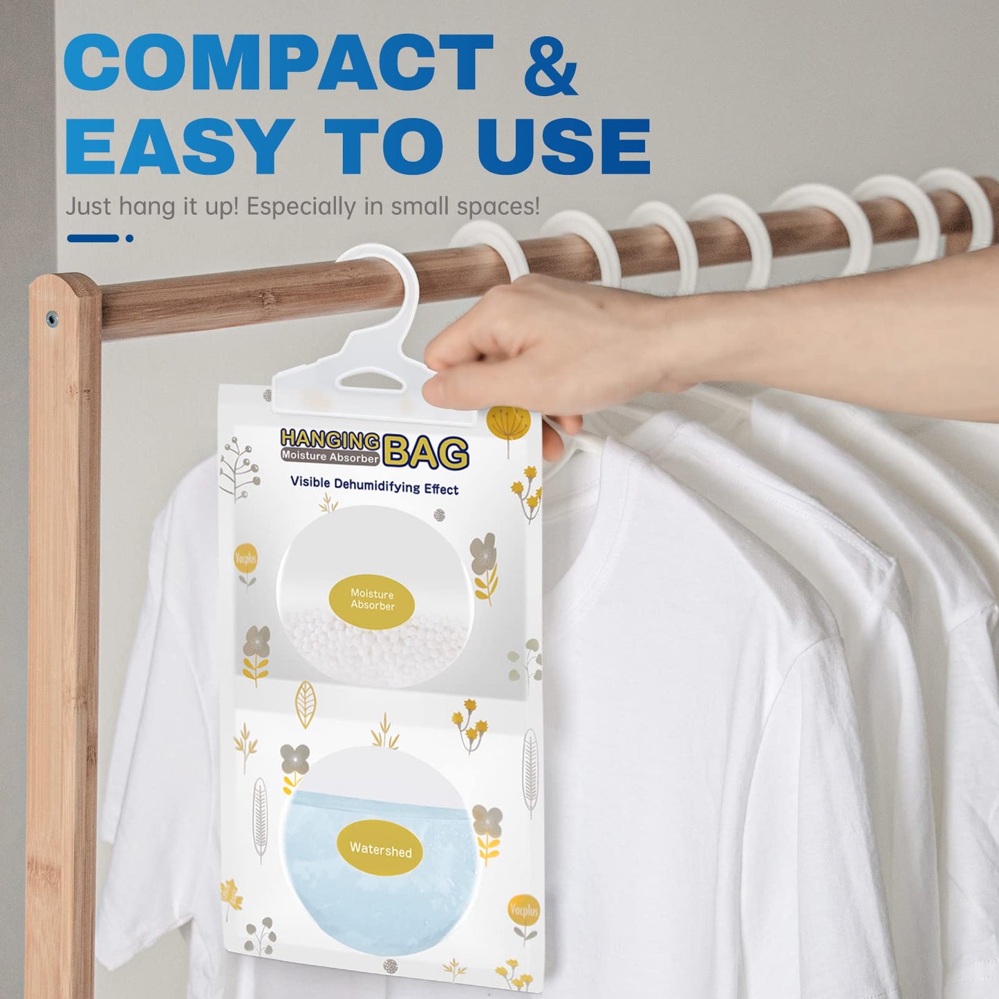 Vacplus Moisture Absorbers, Hanging Closet Dehumidifier Bags, Humidity Packs, Desiccant, Closet Dehumidifiers with Fragrance Free, 10 Pack, 9.8 OZ - Medaid International