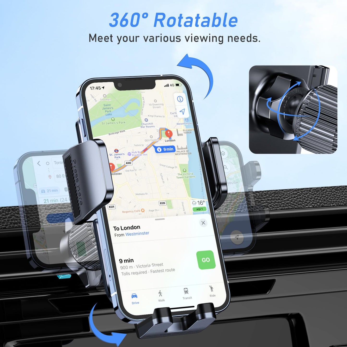 Car Phone Holder Mount, Super Stable Air Vent Cell Phone Car Mount with 2025 Metal Hook Clip, 360° Rotation,One Button Release for iPhone, Galaxy, Google, and All Other Smartphones - Medaid International