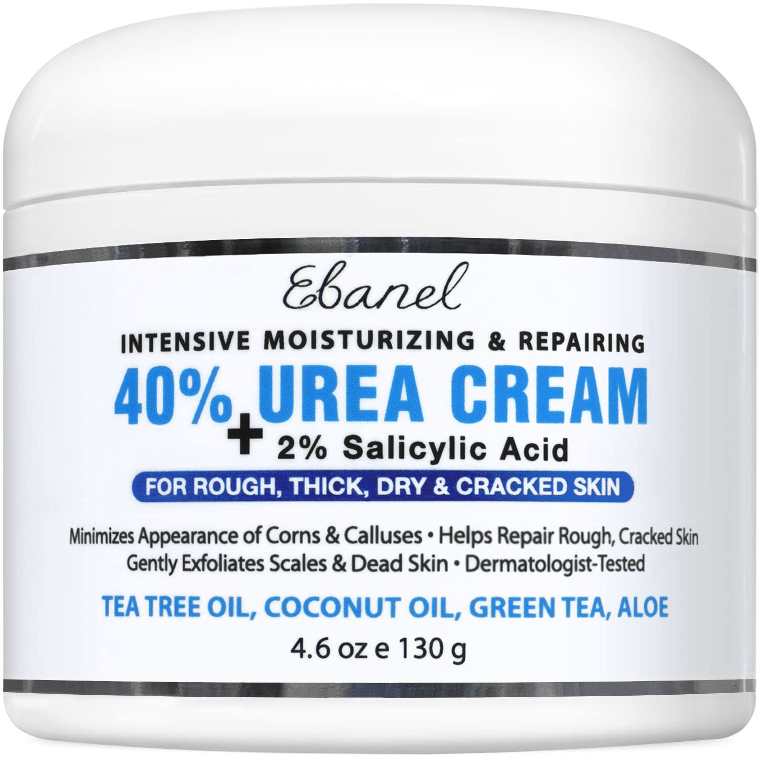 Ebanel Urea Cream 40% plus Salicylic Acid 2%, Foot Cream for Dry Cracked Heels Feet Knees Elbows Hands, Foot Dead Skin Cuticle Callus Remover Toenail Softener, Keratolytic Skin Barrier Repair Cream - Medaid International
