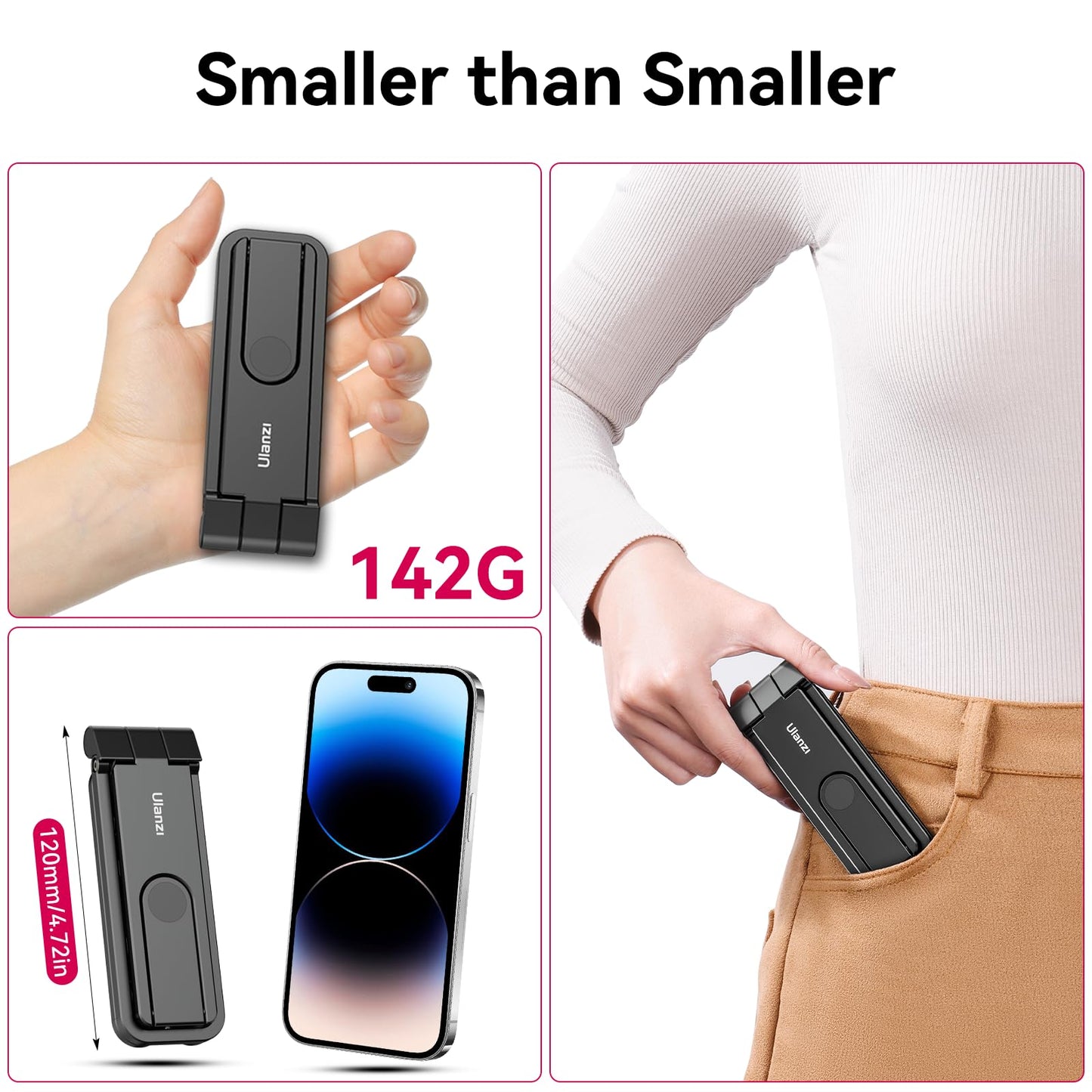 ULANZI MA26 Foldable Phone Tripod, Pocket Cell Phone Vlog Video Tripod Handle Aluminium Smartphone Desk Stand 2 Cold Shoe Small Size All in One Lightweight Portable Vlog Stick for iPhone 17 Samsung - Medaid International