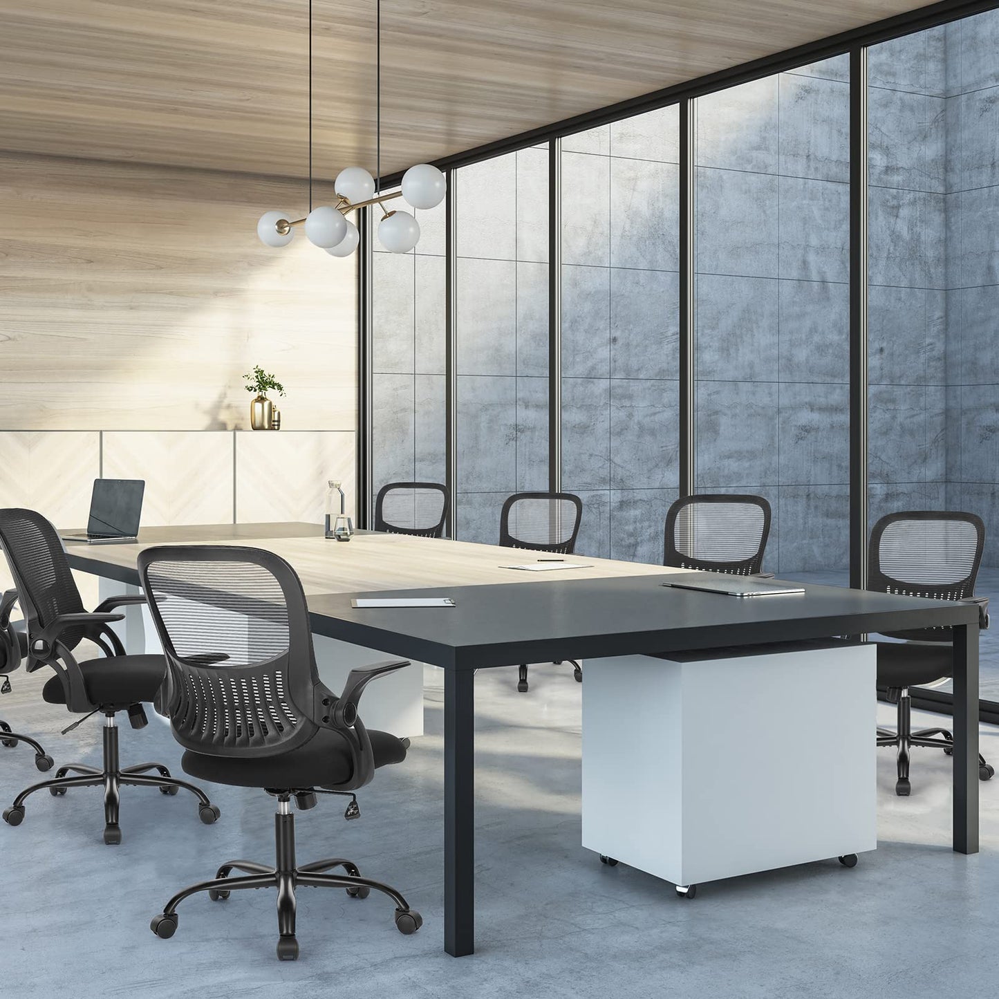 Sweetcrispy Office Computer Desk Chair, Ergonomic Mid-Back Mesh Rolling Work Swivel Task Chairs with Wheels, Comfortable Lumbar Support, Comfy Flip-up Arms for Home, Bedroom, Study, Student, Black - Medaid International