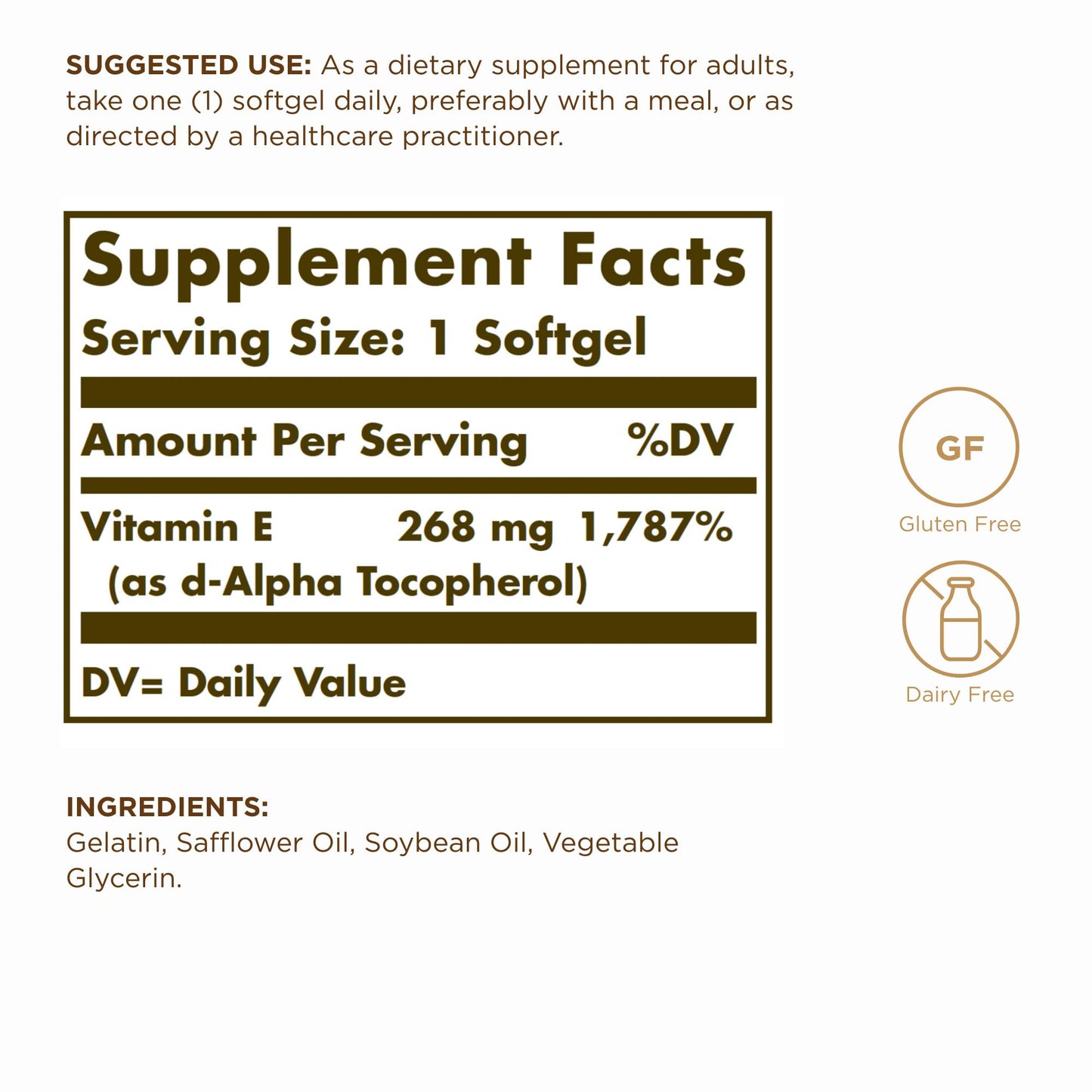 Solgar Vitamin E 268 mg (400 IU) - 100 Softgels - Naturally-Sourced Vitamin E as d-Alpha Tocopherol - Gluten Free, Dairy Free - 100 Servings - Medaid International