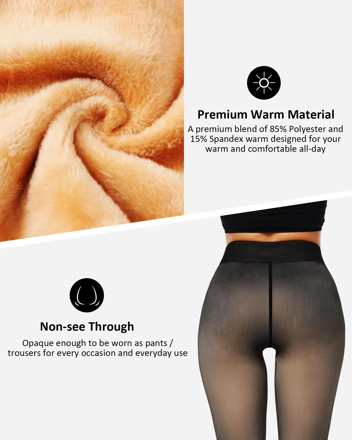 NORMOV Winter Warm Fleece Lined Tight Women,Thermal Fake Translucent Leggings Soft Velvet Stretchy Pantyhose(TF Black-XS/S) - Medaid International