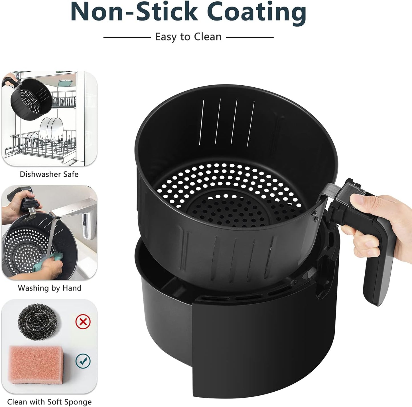 7L Large Air Fryer, 1800W + Digital Touch Screen - Black - Medaid International
