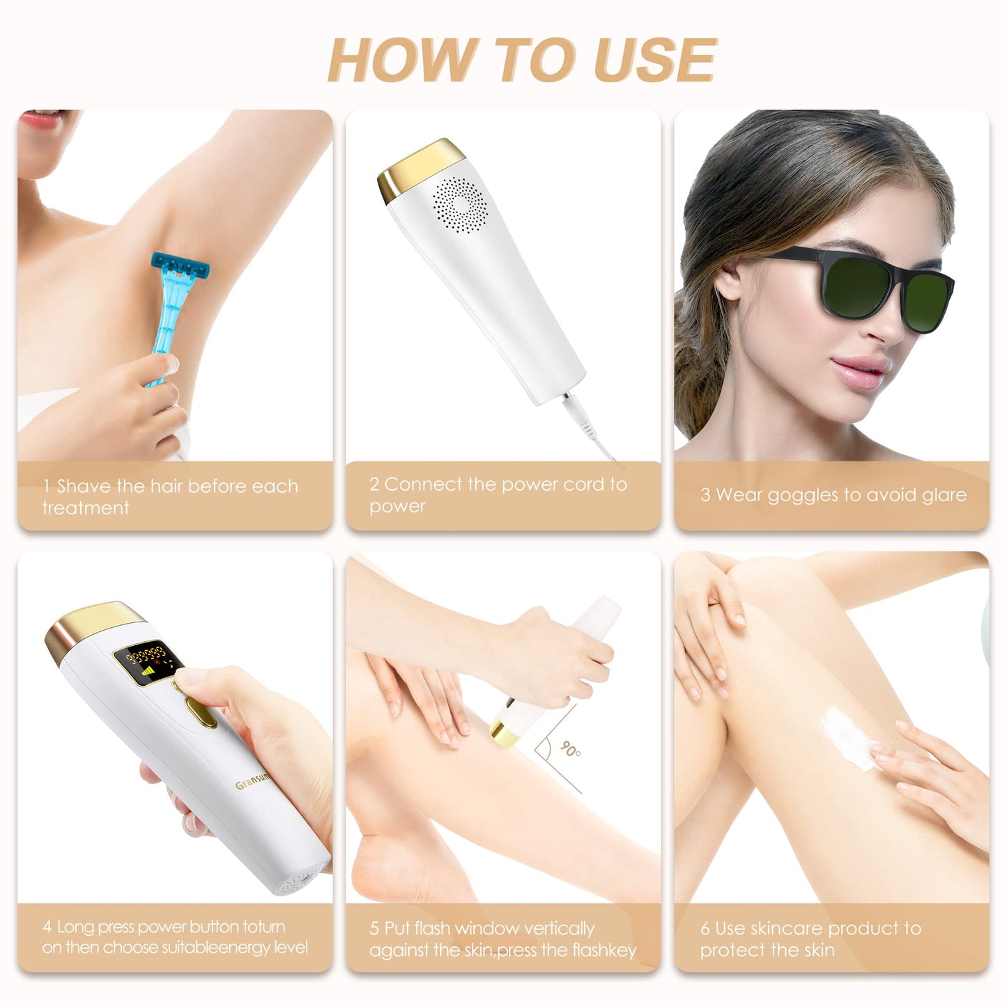 Gransumr IPL Laser Hair Removal Device at-Home Permanent Painless Hair Remover for Women and Men Best Whole Body Facial Face Armpits Back Legs Arms Face Bikini Line - Medaid International