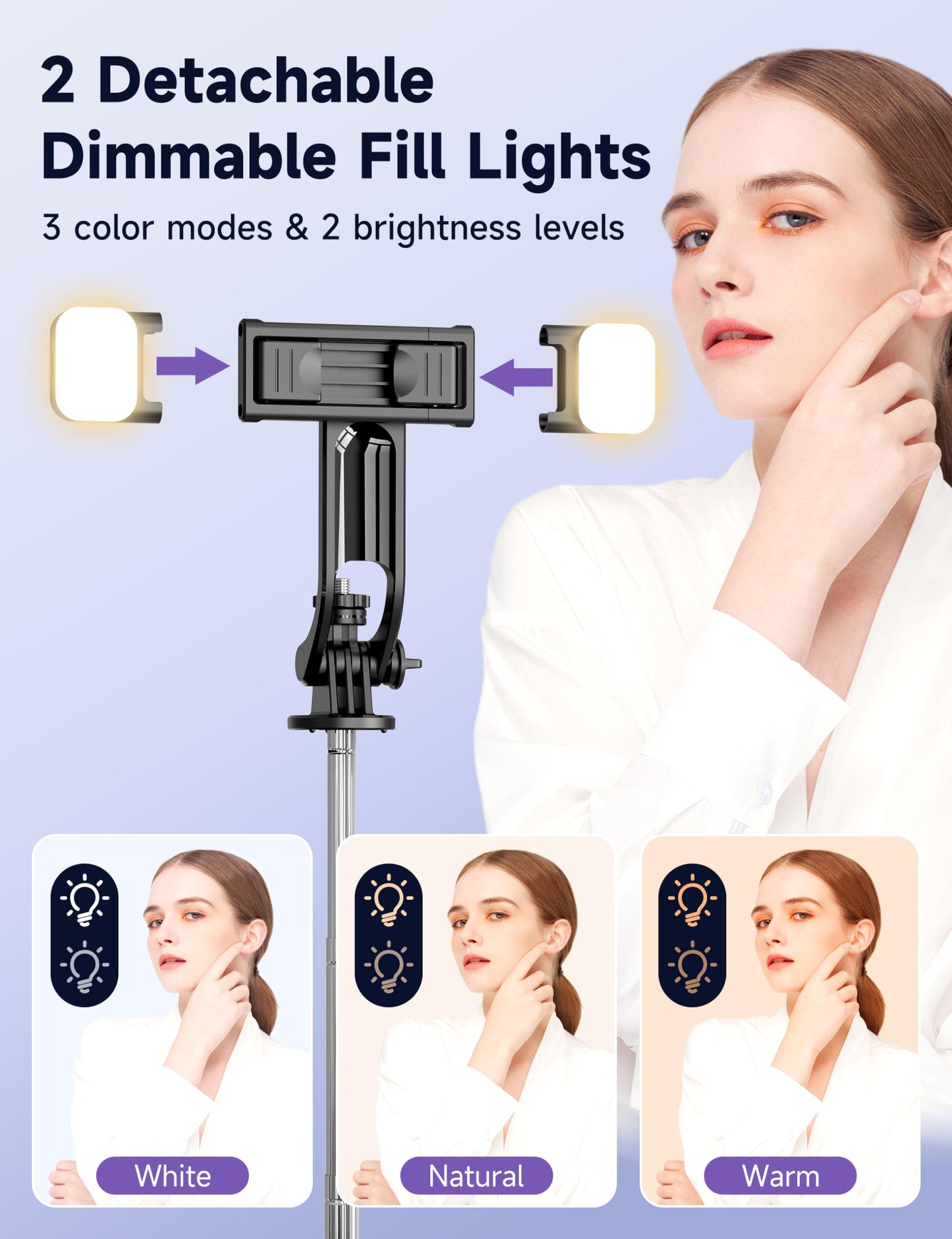 53'' Selfie Stick Tripod with Light, Extendable Selfie Stick with Remote, Portable Cell Phone Tripod Stand with All in 1 Phone Clip, Lightweight Camera Tripod Compatible with iPhone 15 14 13, Android - Medaid International