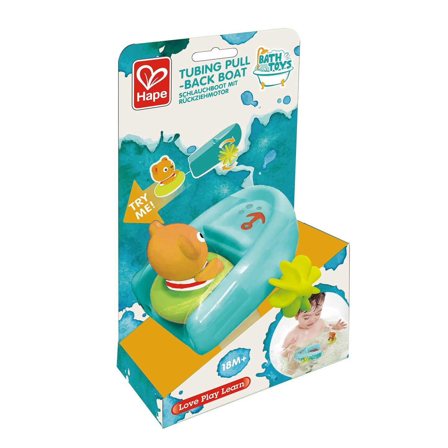 Hape Tubing Pull-Back Boat Bath Toy| Teddy Bear Floating Paddle Boat Bath Toy| Bathtub Shower Toy for Toddlers - Medaid International