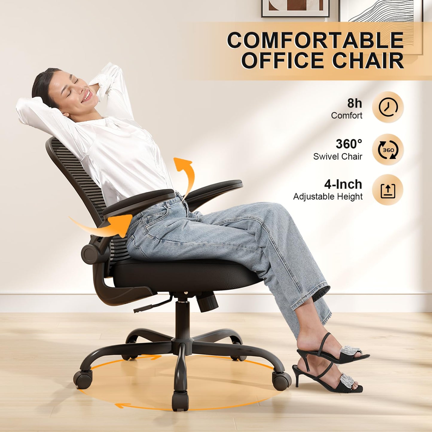 Office Chair, Ergonomic Desk Chairs 330LBS Capacity High Back Mesh Computer Chair with Flip-up Armrests, Comfy Work Chair with Adjustable Lumbar Support, Rolling Chair - Medaid International