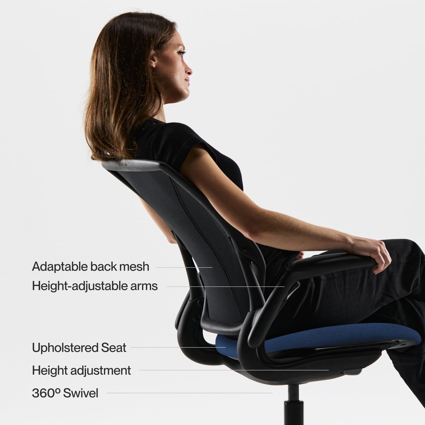 Humanscale World LM Poppy Seed Catena Mesh Ergonomic Office Chair for Desk with Blue Autumn Fabric Seat, Adjustable Simple Desk Chair, Gray Frame - Medaid International