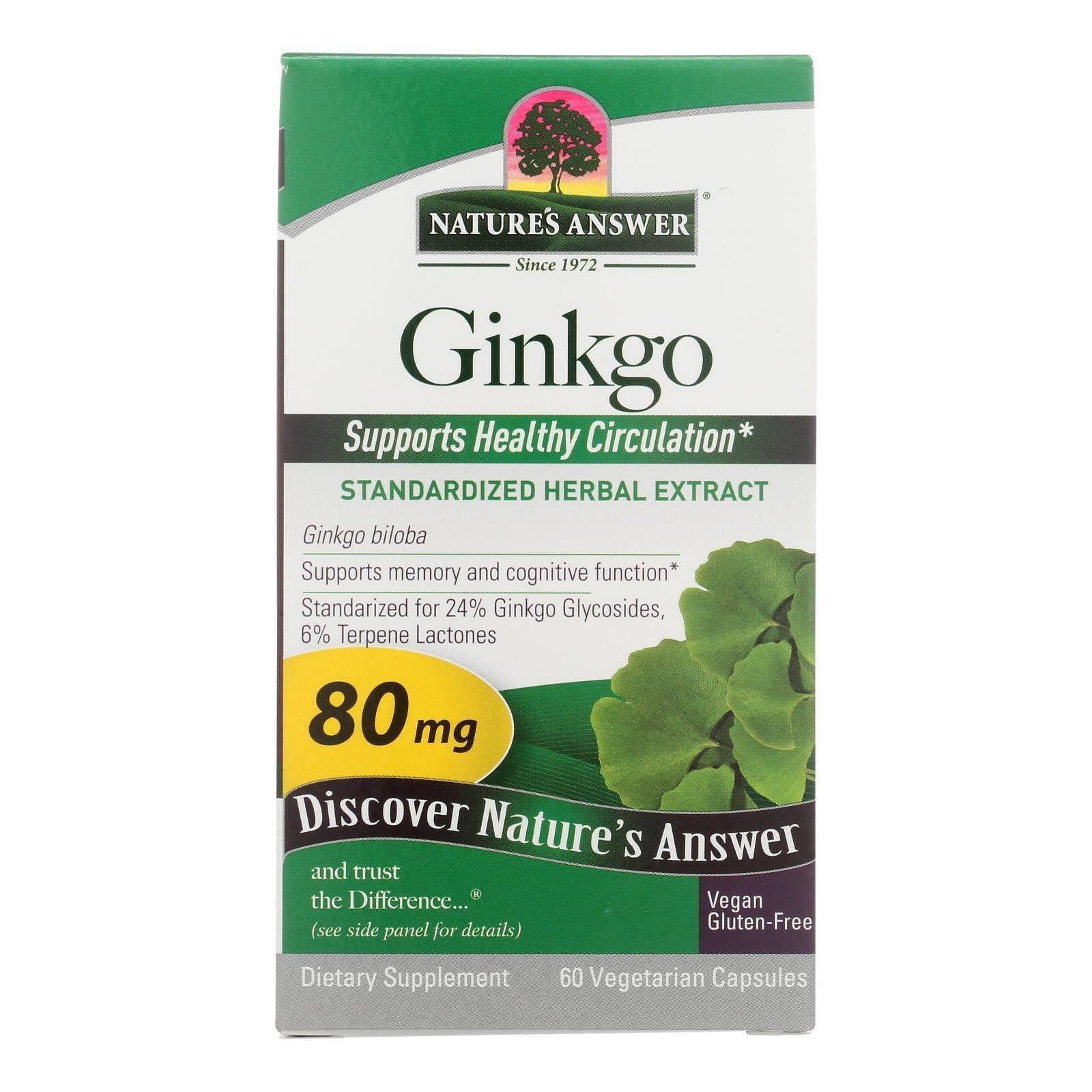 Nature's Answer Ginkgo Leaf Vegetarian Capsules, 60-Count - Medaid International
