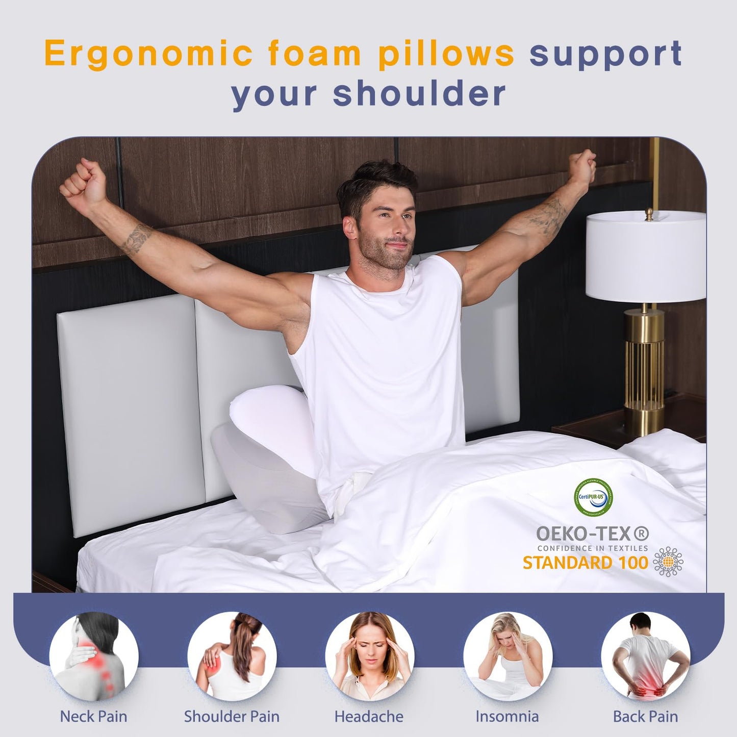Dual-Height Cervical Neck Pillow for Pain Relief, Memory Foam Pillows with Cooling Tech -3D Ergonomic Support, Cooling Cover, for Side/Back/Stomach Sleeper Pillow, Minimalist Style - Gray,White - Medaid International