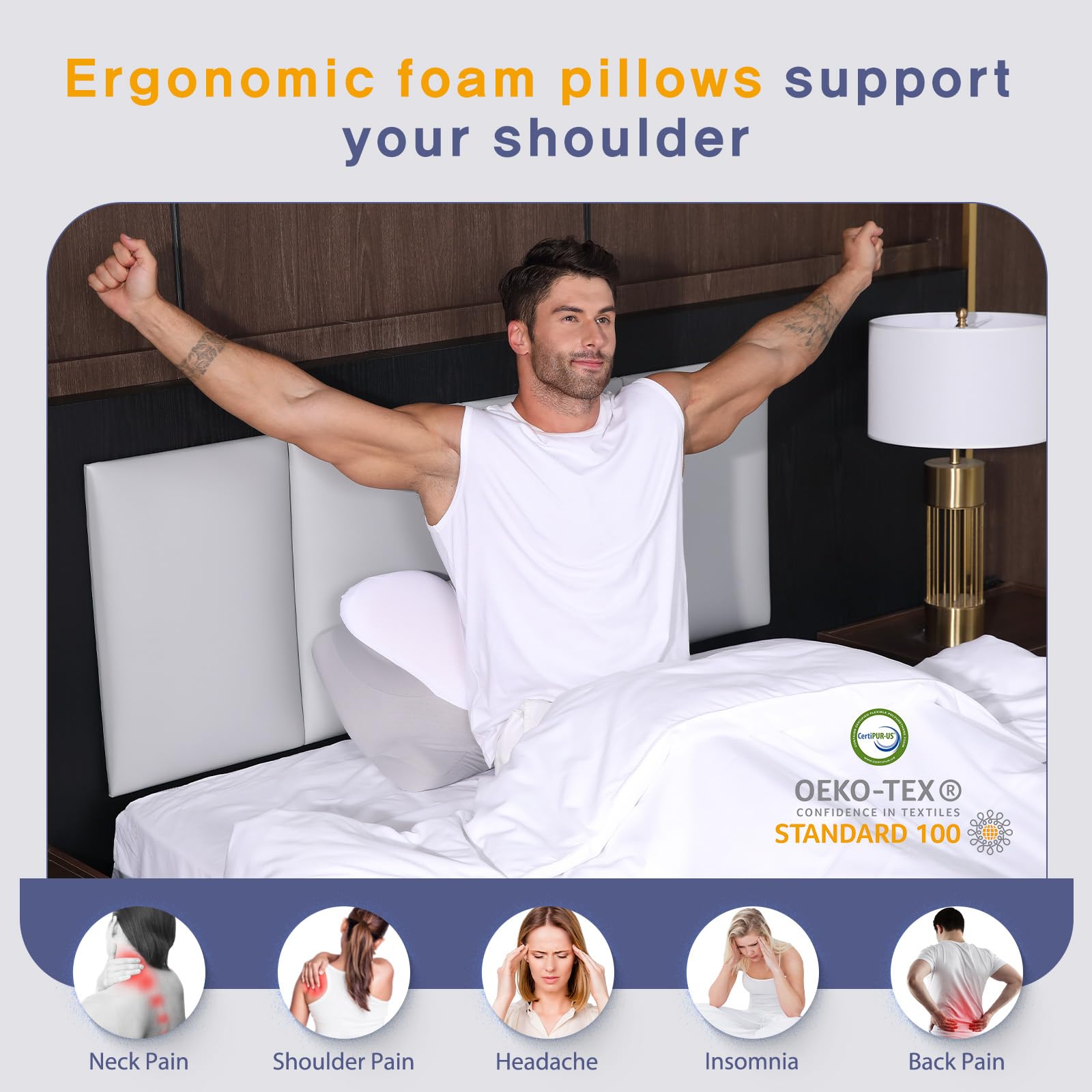 Dual-Height Cervical Neck Pillow for Pain Relief, Memory Foam Pillows with Cooling Tech -3D Ergonomic Support, Cooling Cover, for Side/Back/Stomach Sleeper Pillow, Minimalist Style - Gray,White - Medaid International