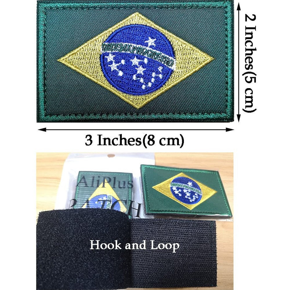 2 PCS AliPlus Brazil Flag Patches Embroidered Tactical Military Morale Patch Applique Fastener Hook and Loop - Medaid International