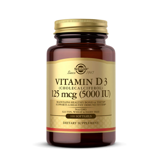 Solgar Vitamin D3 (Cholecalciferol) 125 mcg (5000 IU), 100 Softgels - Helps Maintain Healthy Bones & Teeth - Immune System Support - Non-GMO, Gluten Free, Dairy Free - 100 Servings - Medaid International