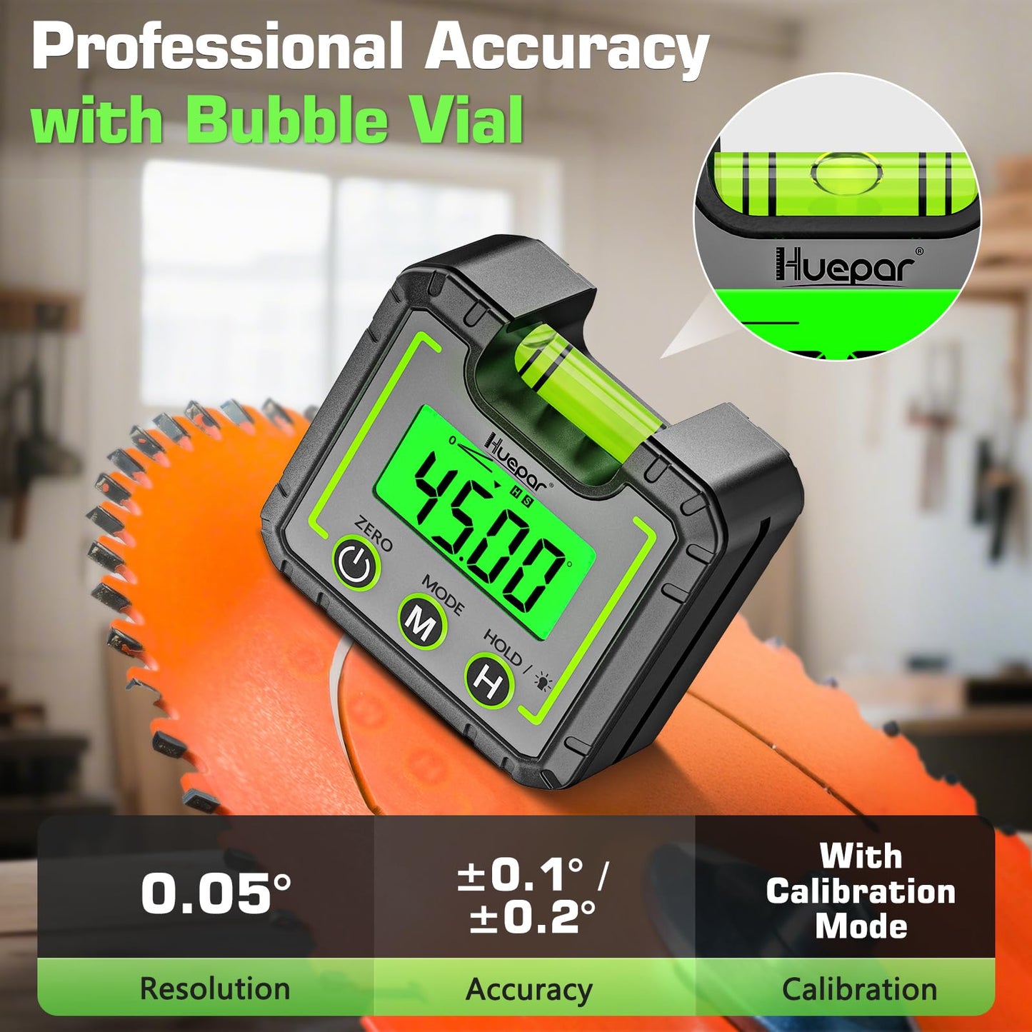 Huepar Digital Level Angle Gauge Mini Angle Finder Level Box with V-Groove Magnetic Base&Backlit LCD Bevel Gauge Inclinometer for Carpentry,Building, Automobile, Masonry - 0~360° Fast Measurement AG01 - Medaid International