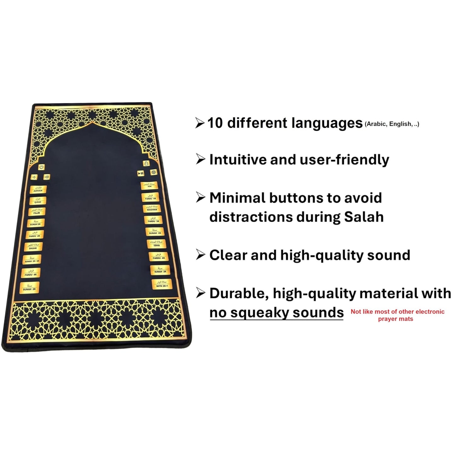 Electronic Prayer Mat - Smart Interactive Prayer Rug for Adults and Kids - Ideal for New Converts and Those Learning or Perfecting Their Prayer - Comes with Islamic Prayer Beads (Black) - Medaid International