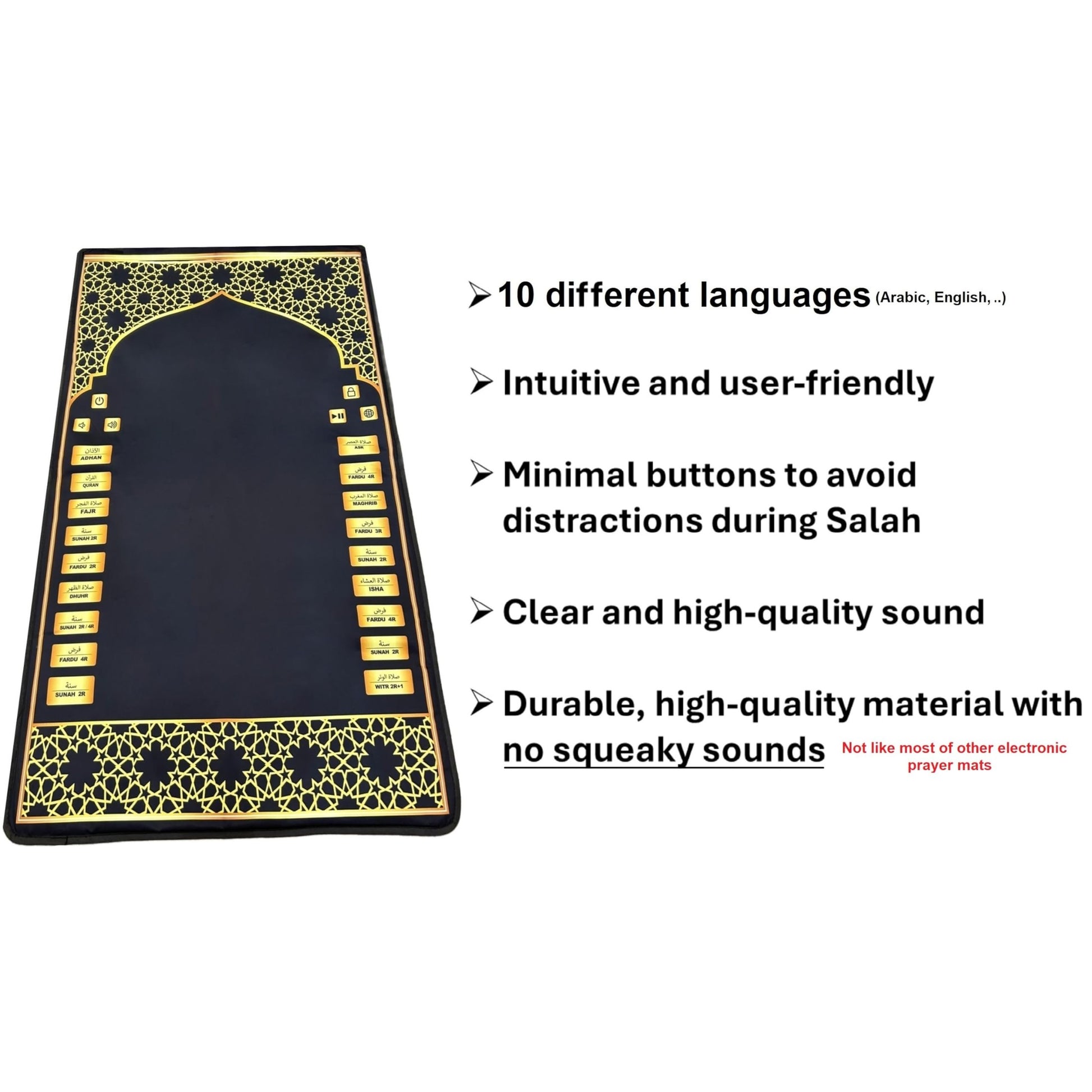 Electronic Prayer Mat - Smart Interactive Prayer Rug for Adults and Kids - Ideal for New Converts and Those Learning or Perfecting Their Prayer - Comes with Islamic Prayer Beads (Black) - Medaid International
