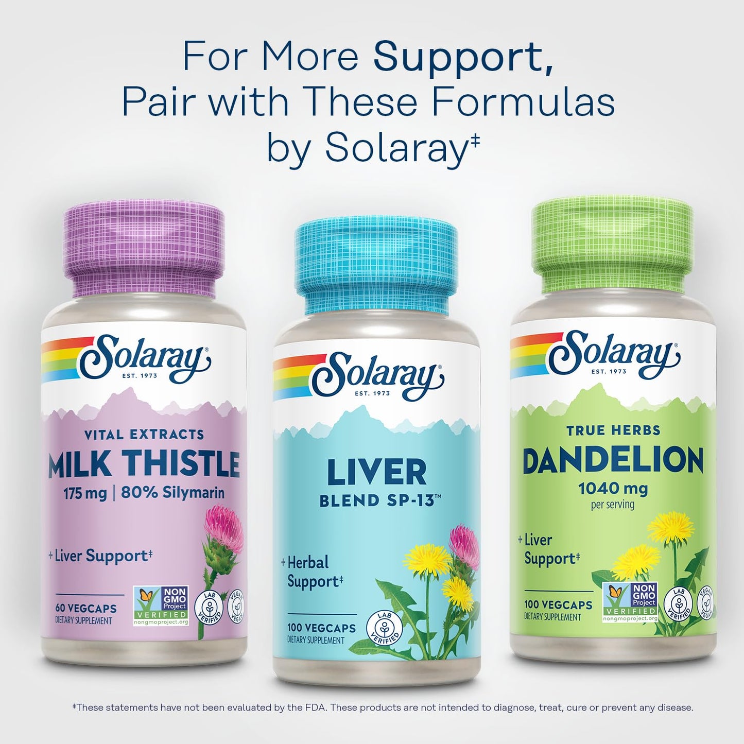 SOLARAY Liver Blend SP-13 - Traditional Herbal Support with Milk Thistle Extract, Dandelion Root, Burdock, Kelp, Peppermint and Trace Minerals - 60-Day Guarantee, 100 Servings, 100 VegCaps - Medaid International