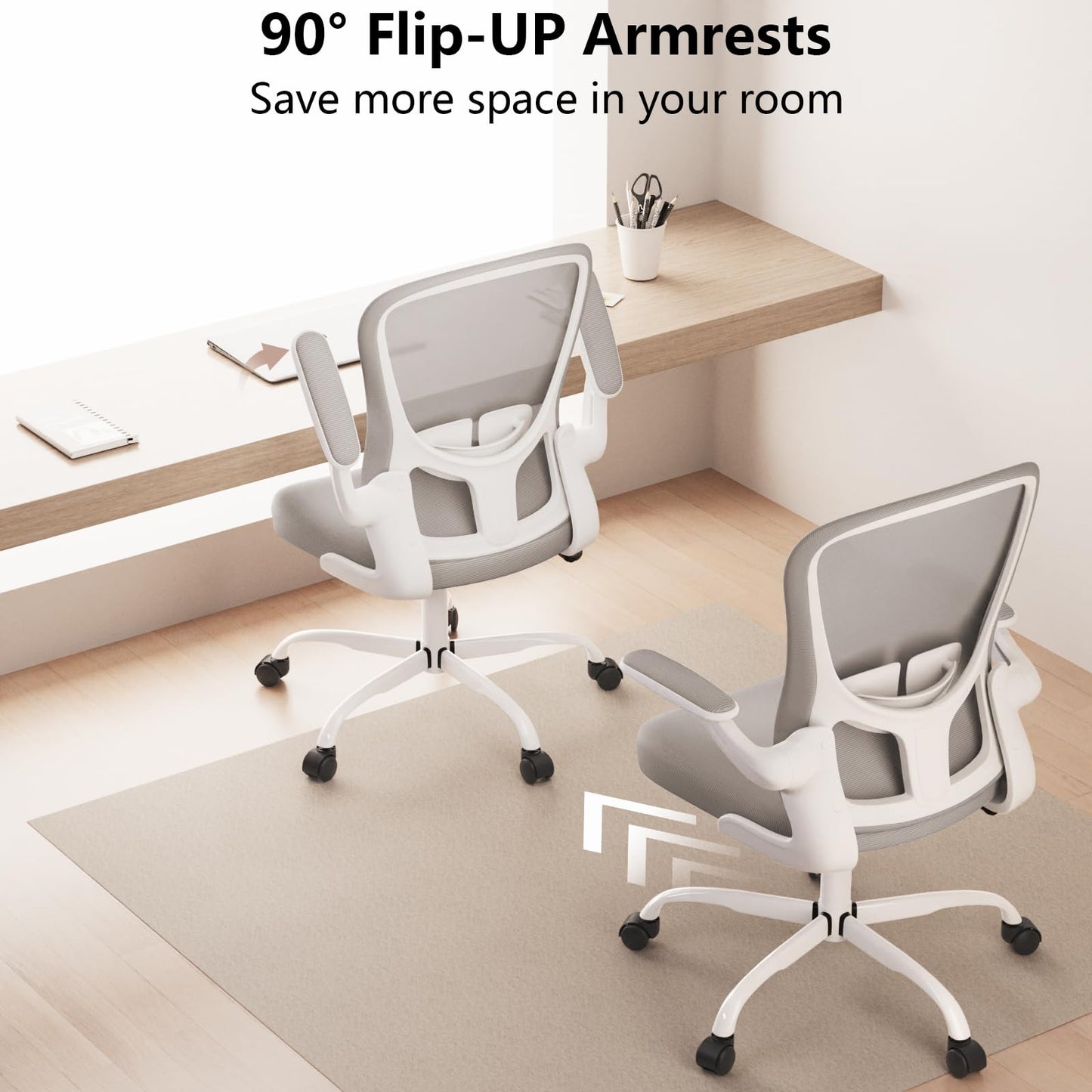 Ergonomic Office Chair, Comfort Swivel Home Office Task Chair, Breathable Mesh Desk Chair, Lumbar Support Computer Chair with Flip-up Arms and Adjustable Height - Medaid International