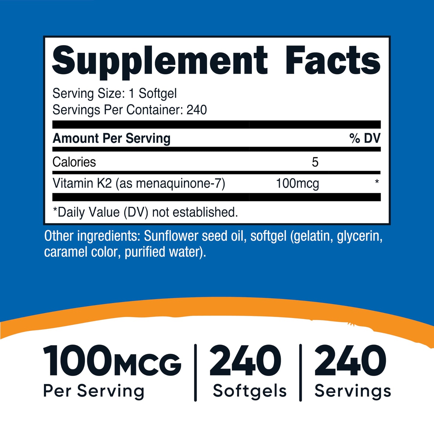 Nutricost Vitamin K2 MK-7 100 mcg, 240 Softgels - Gluten Free and Non-GMO MK7 - Medaid International