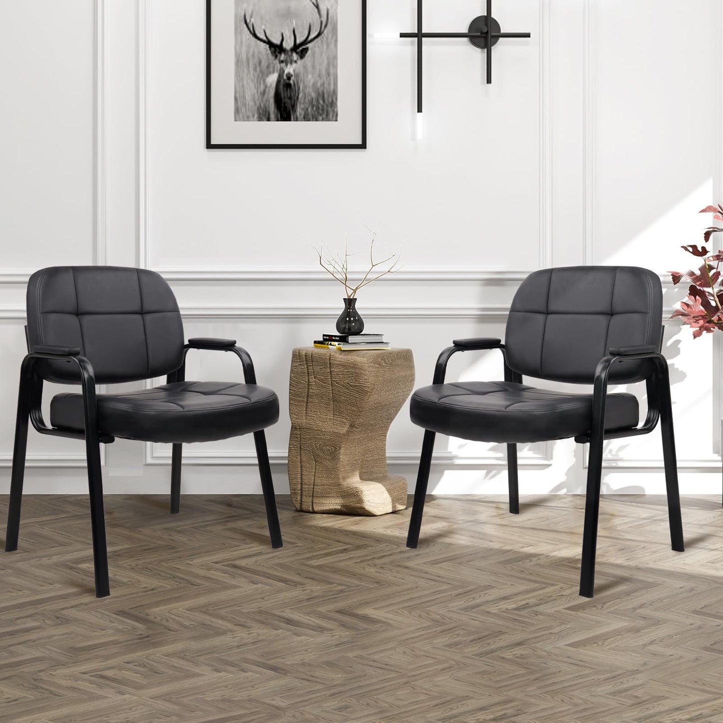 CLATINA Big & Tall 500 lbs Waiting Room Guest Chair, Leather Office Reception Chair No Wheels with Padded Arms for Elderly Home Desk Conference Room Lobby Side Salon Clinic, Black(8 Pack) - Medaid International