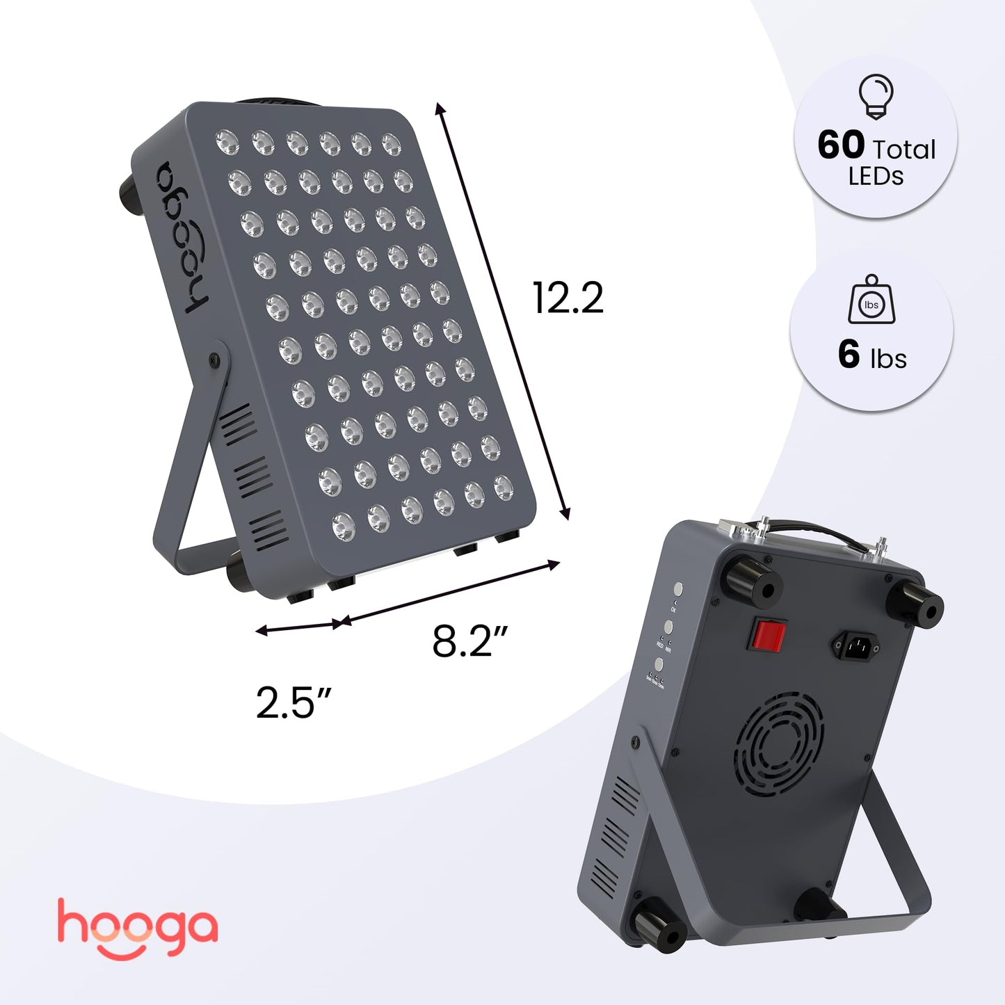Hooga Red Light Therapyfor Face & Body, 60 LEDs, 660nm Red 850nm Near Infrared with Timer for Pain Relief, Skin Health, Anti-Aging, Sleep, Energy & Recovery, Includes Hanging Kit & Handle - HG300 - Medaid International
