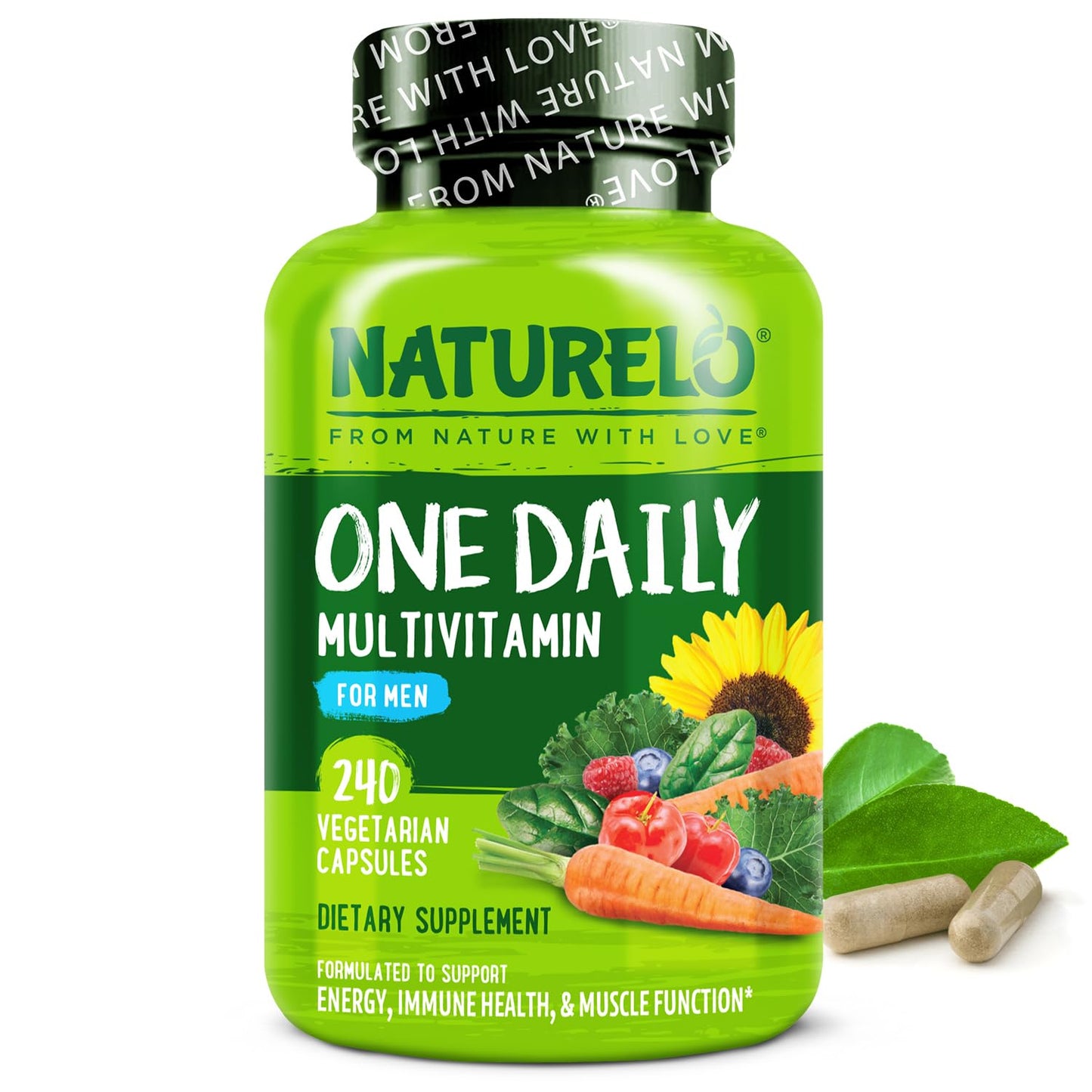 NATURELO Mens Multivitamins - One Daily Multivitamin for Men with Vitamins, Minerals & Organic Whole Foods, Boost Energy & Health, Non-GMO, 240 Vegetarian Capsules - Medaid International