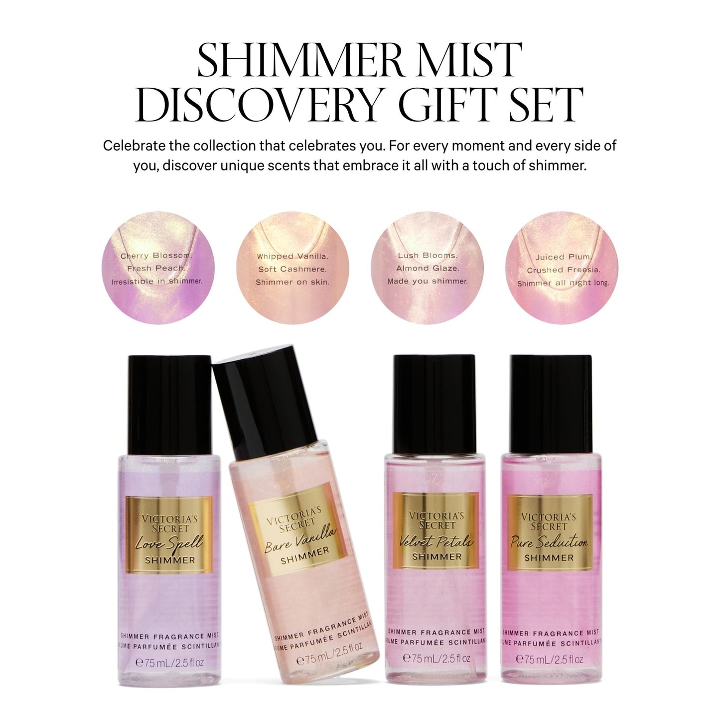 Victoria's Secret Fragrance Mist Collection 4 Piece Shimmer Mini Gift Set, Assorted Scents - Medaid International