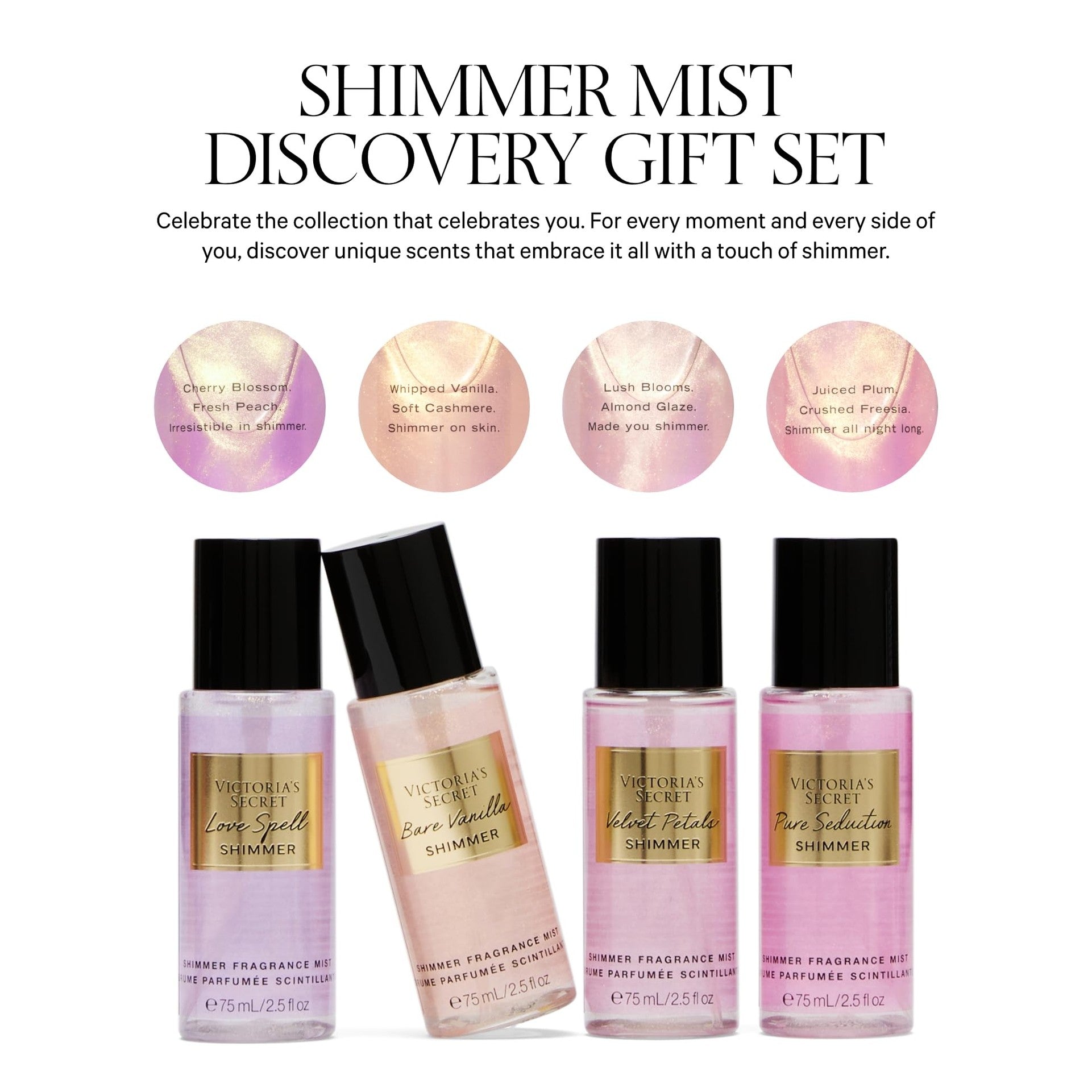 Victoria's Secret Fragrance Mist Collection 4 Piece Shimmer Mini Gift Set, Assorted Scents - Medaid International