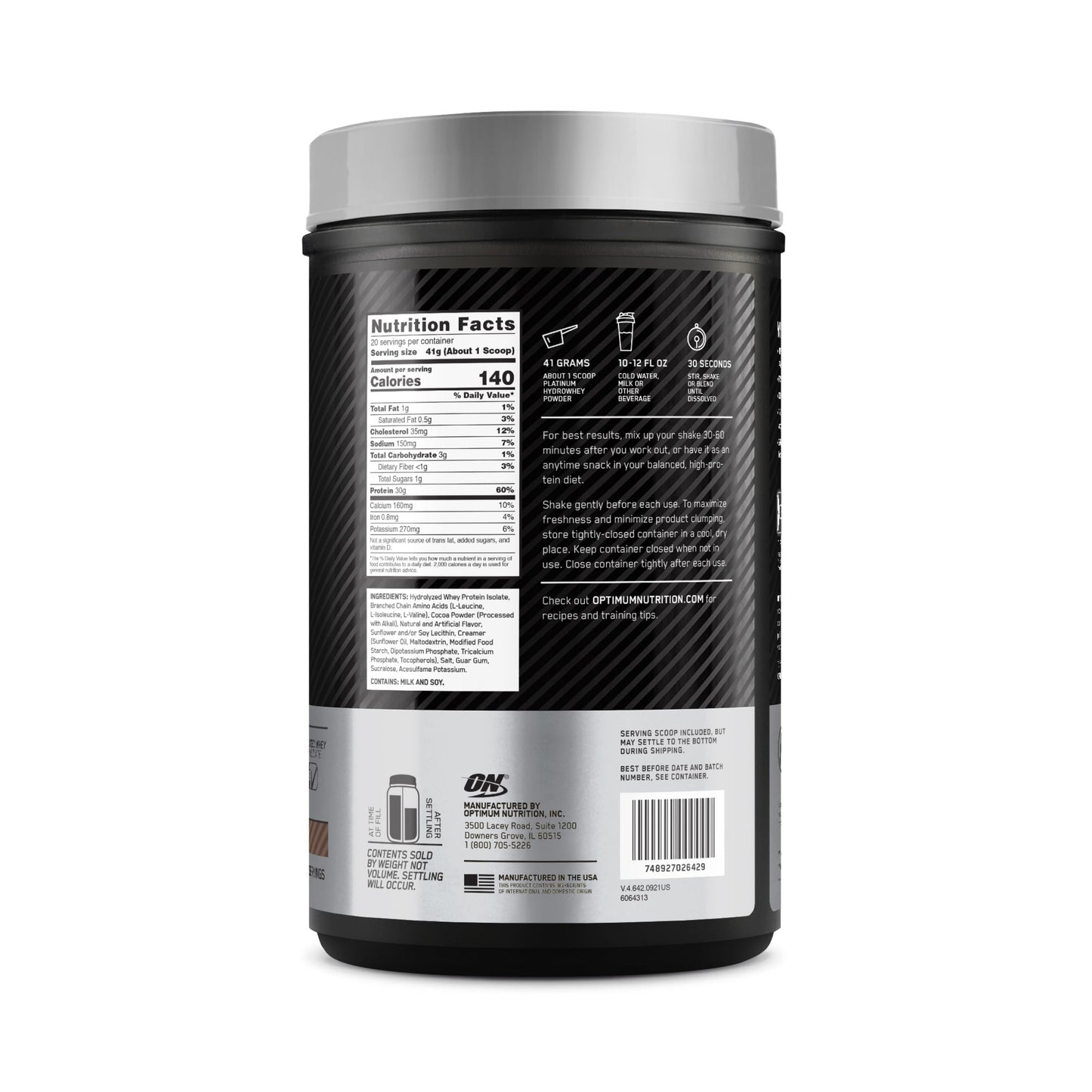 Optimum Nutrition Platinum Hydrowhey Protein Powder, 100% Hydrolyzed Whey Protein Isolate Powder, Flavor: Turbo Chocolate, 20 Servings, 1.8 Pounds (Packaging May Vary) - Medaid International