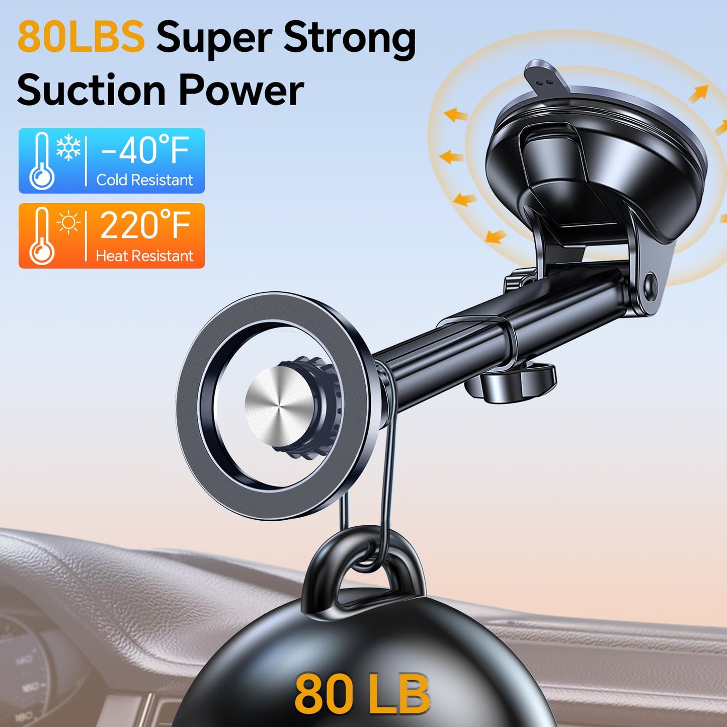 Coolpow for MagSafe Car Mount【Windshield+Vent+Dash】Magnetic Phone Holder for Car Phone Holder Mount Cell Phone Holders for Your Car Accessories Suction Cup Stand for Garmin GPS for iPhone 17 16 15 14 - Medaid International