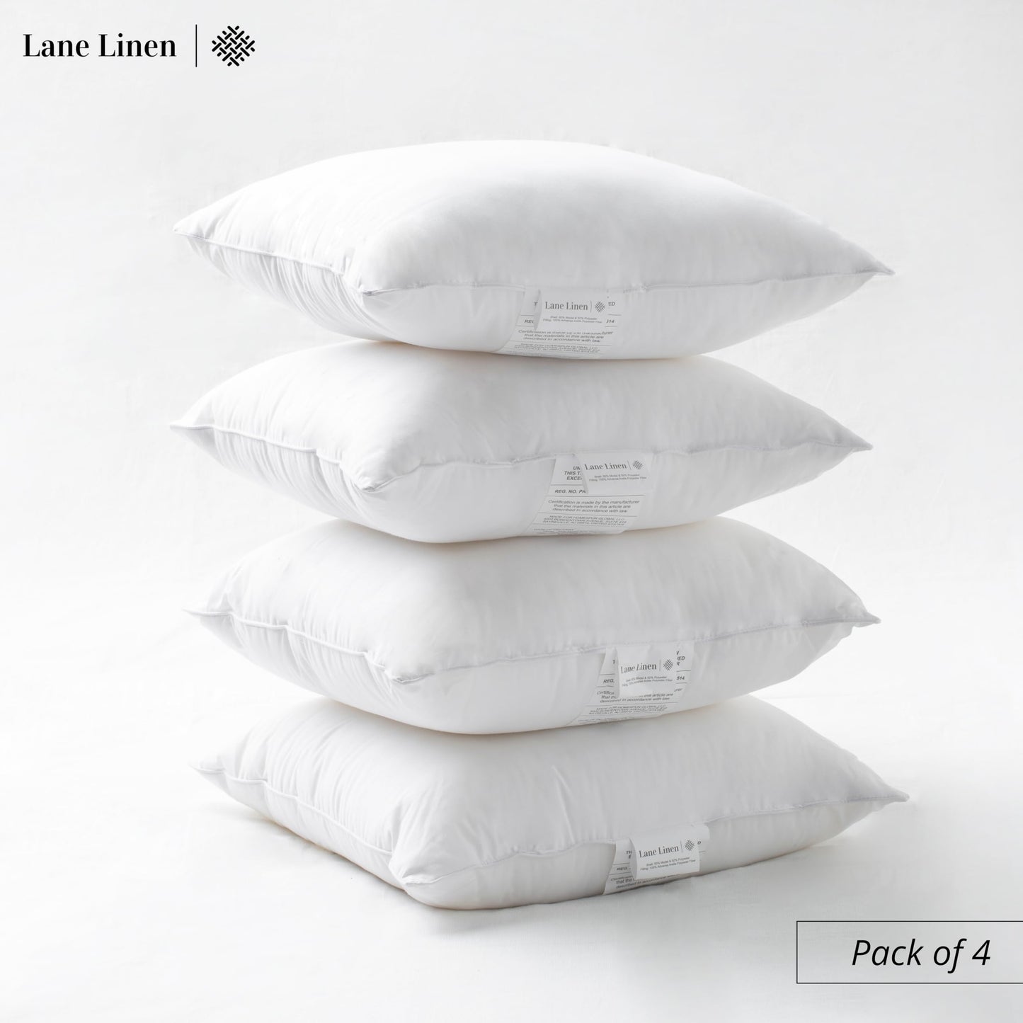LANE LINEN 16x16 Throw Pillow Insert - Set of 4 White Inserts for Decorative Pillow Covers for Bed, Decorative Pillows for Bed, Couch Pillows, Throw Pillows for Couch - Medaid International
