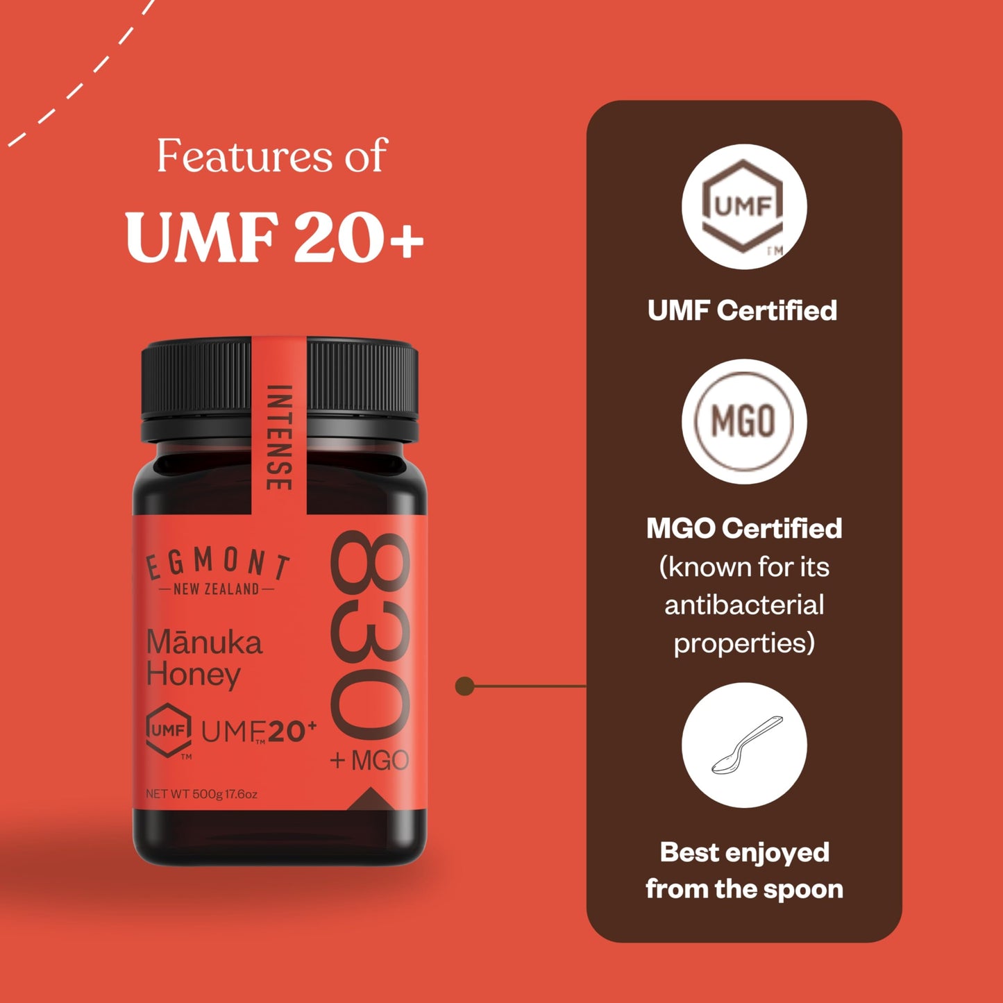 Egmont Honey Manuka Honey UMF 20+ MGO 830+ | 8.8 oz (250 g) | 100% Pure Authentic New Zealand Honey, UMF & MGO Certified, Non-GMO, Kosher, Traceable, Recycled Jar, Immune Support - Medaid International