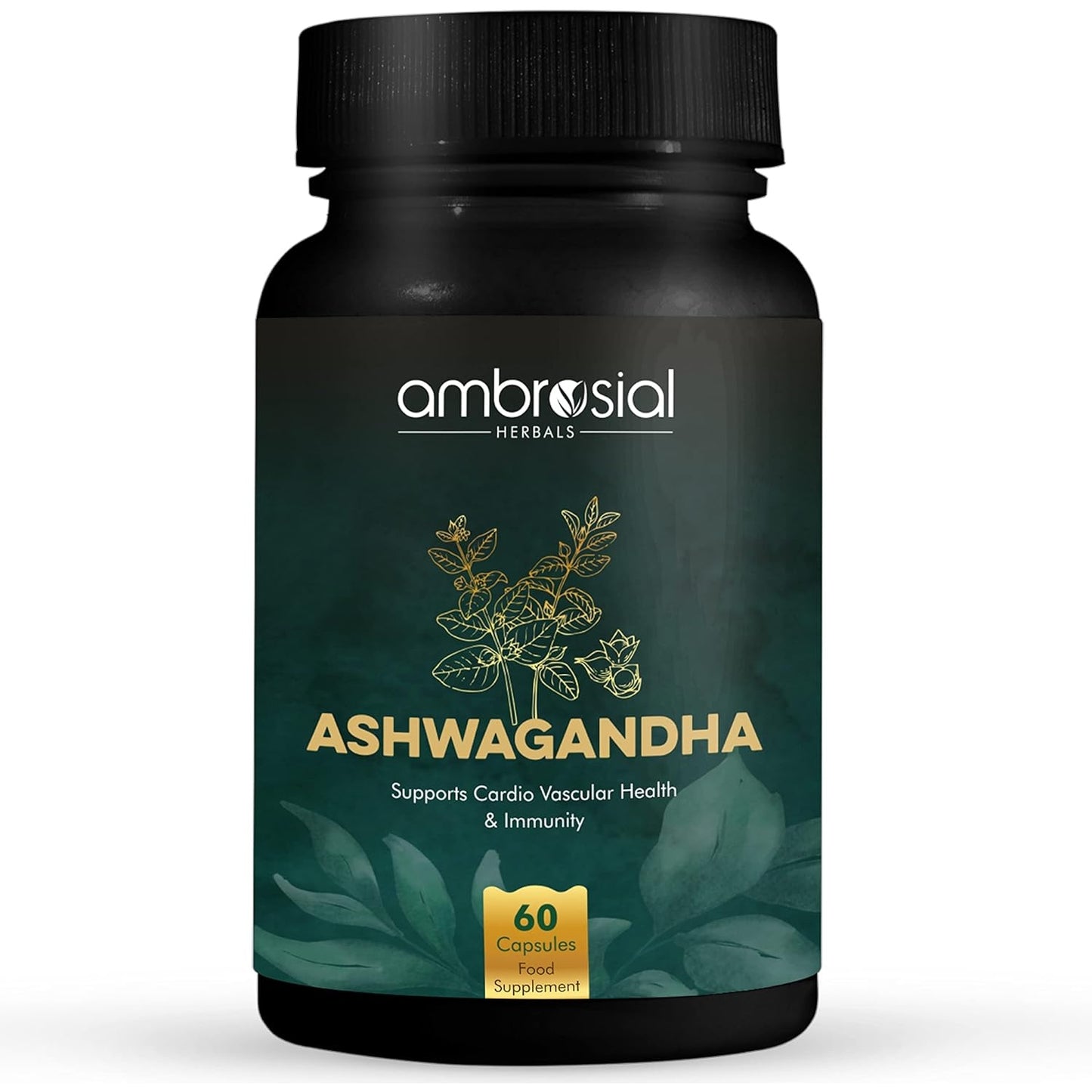 Ambrosial Ashwagandha Capsules 500mg per Capsule | High Strength Ashwagandha Root Powder| Herbal Supplement with Immunity Support | Non-GMO & Gluten Free (Pack of 1) - Medaid International