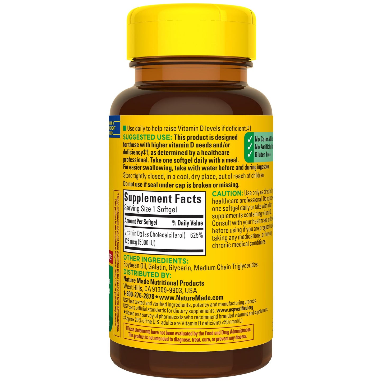 Nature Made Vitamin D3 5000 IU (125 mcg) Softgels, Extra Strength Vitamin D Supplement for Bone and Immune Health Support, 180 Count, 180 Day Supply - Medaid International