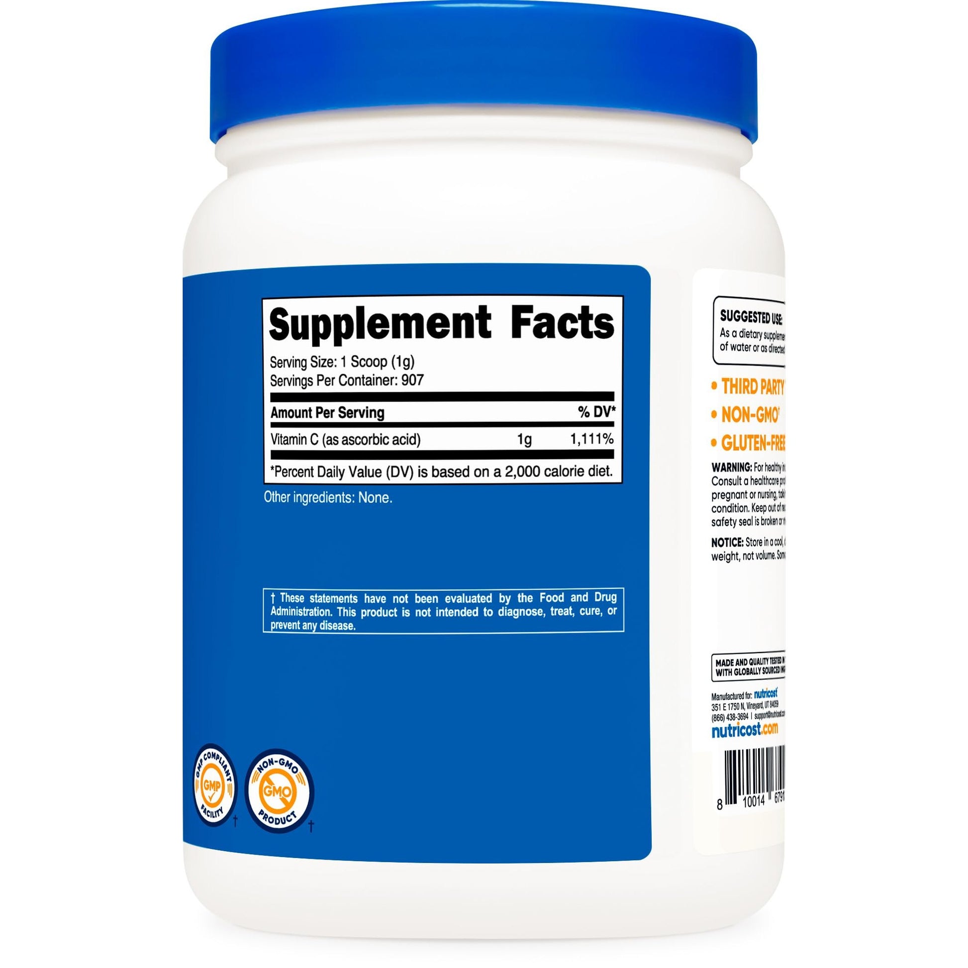 Nutricost Ascorbic Acid Powder (Vitamin C) 2 LBS - Gluten Free, Non-GMO - Medaid International