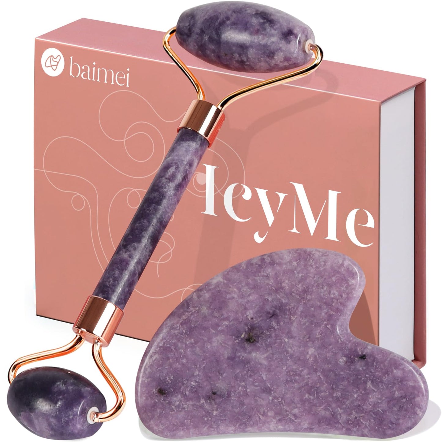 BAIMEI IcyMe Gua Sha & Jade Roller Facial Tools Face Roller and Gua Sha Set for Puffiness and Redness Reducing Skin Care Routine, Self Care Gift for Men Women - Green - Medaid International
